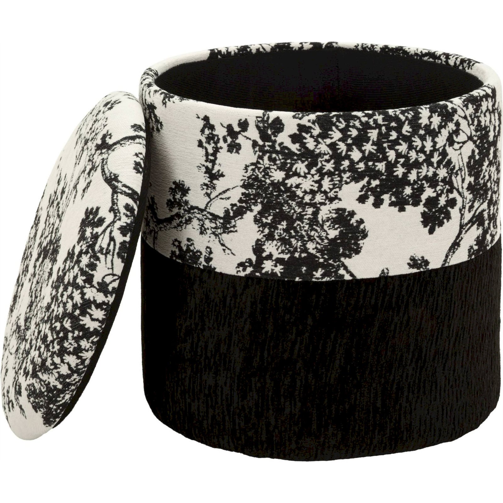Pouf coffre rond motif oriental pin massif MODERN, RECOLLECTION