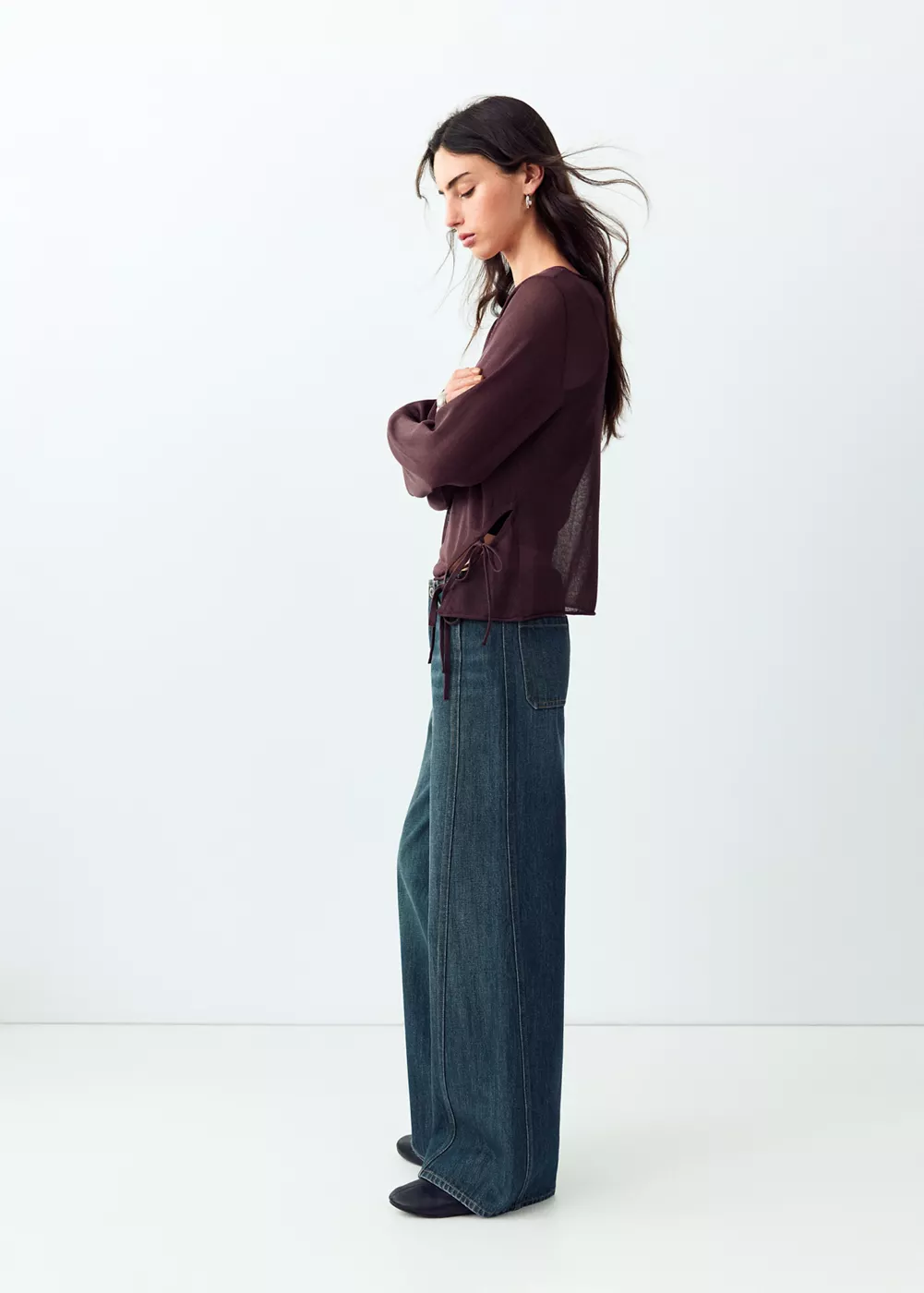 Jean wide leg taille basse à coutures, MANGO TEEN
