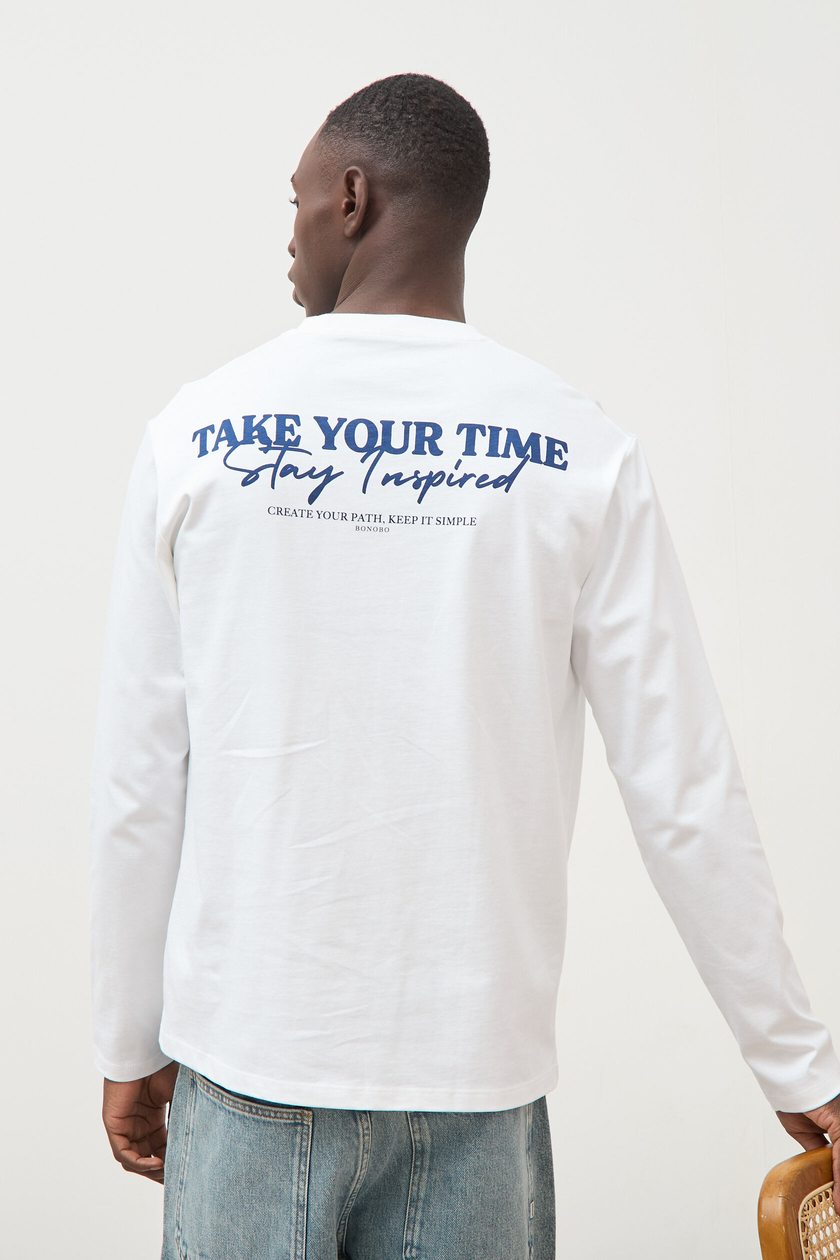 T-shirt droit en coton manches longues, BONOBO