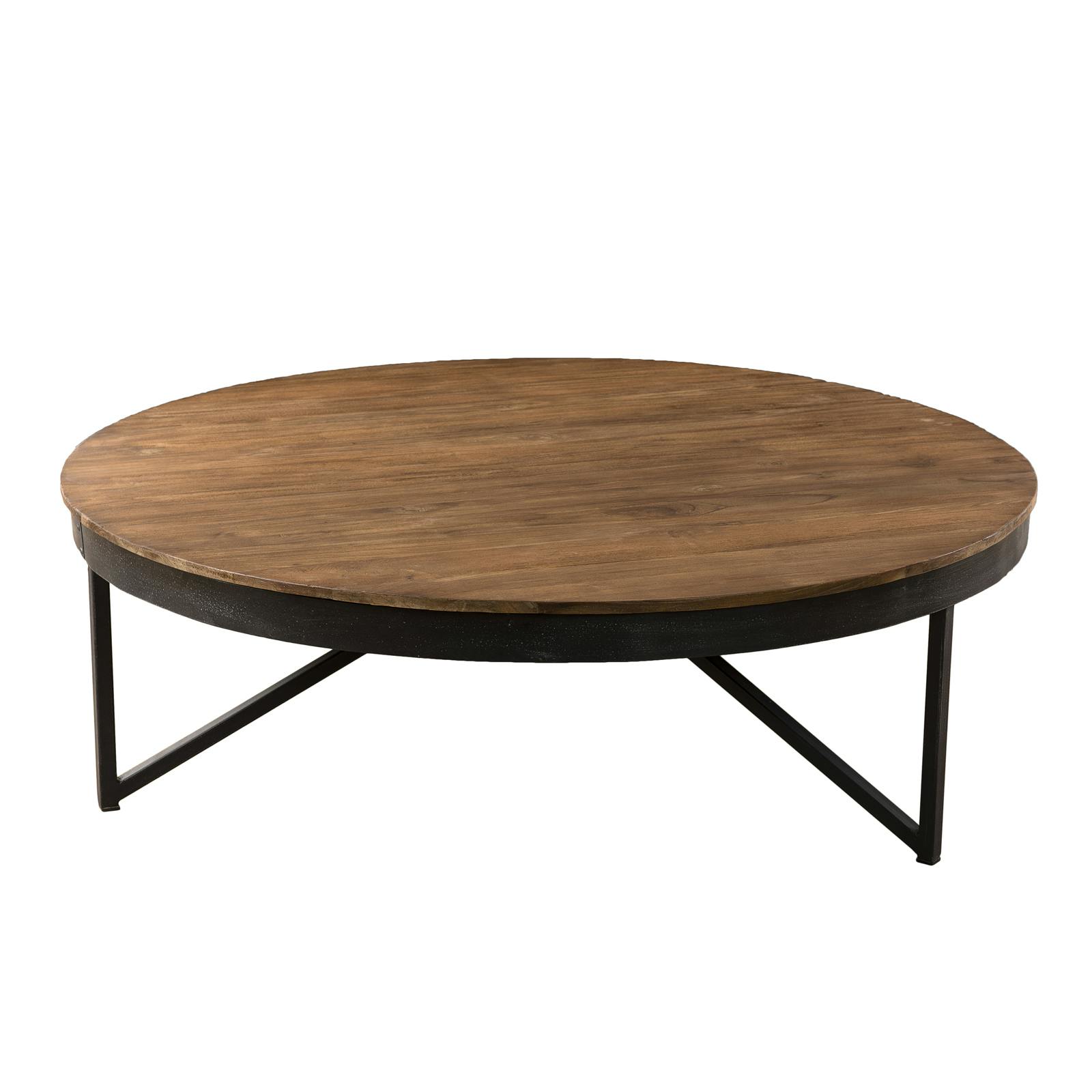 Grande table basse ronde 110cm bois naturel teck recyclé et pieds métal style contemporain industriel SWING, PIER IMPORT