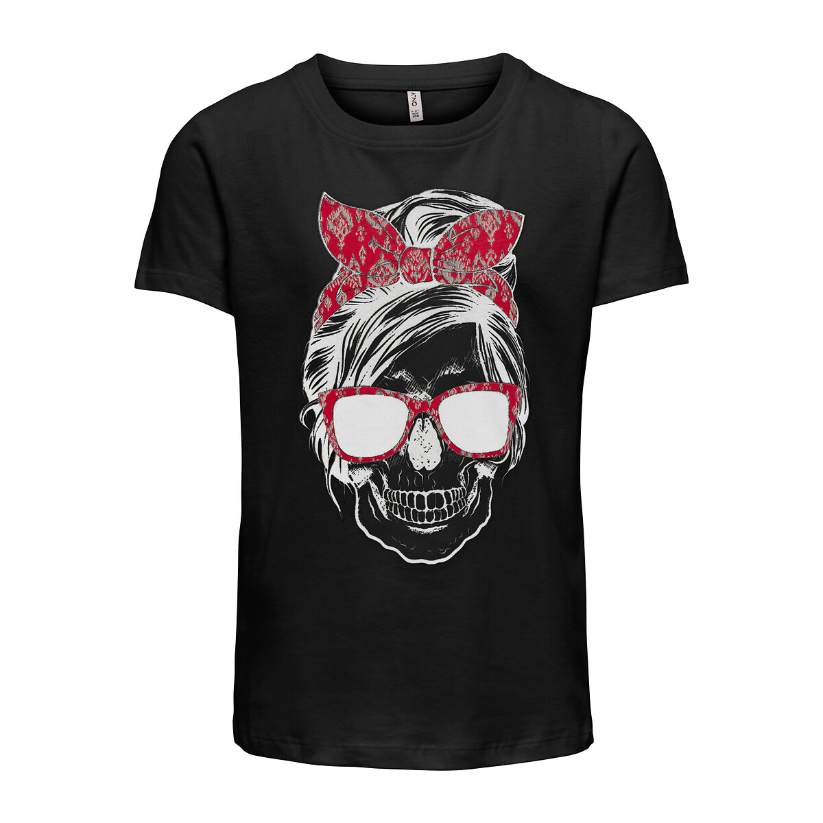 Skull Print Cotton T-Shirt with Short Sleeves