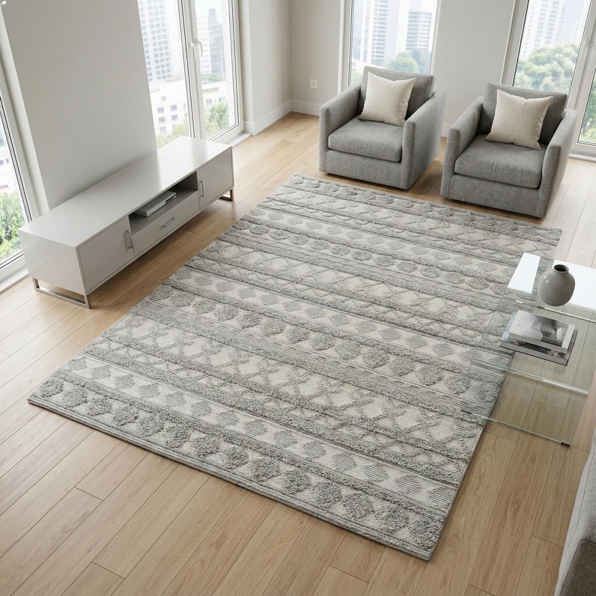 Tapis salon et chambre tissé en laine motif scandinave TINCA, UN AMOUR DE TAPIS