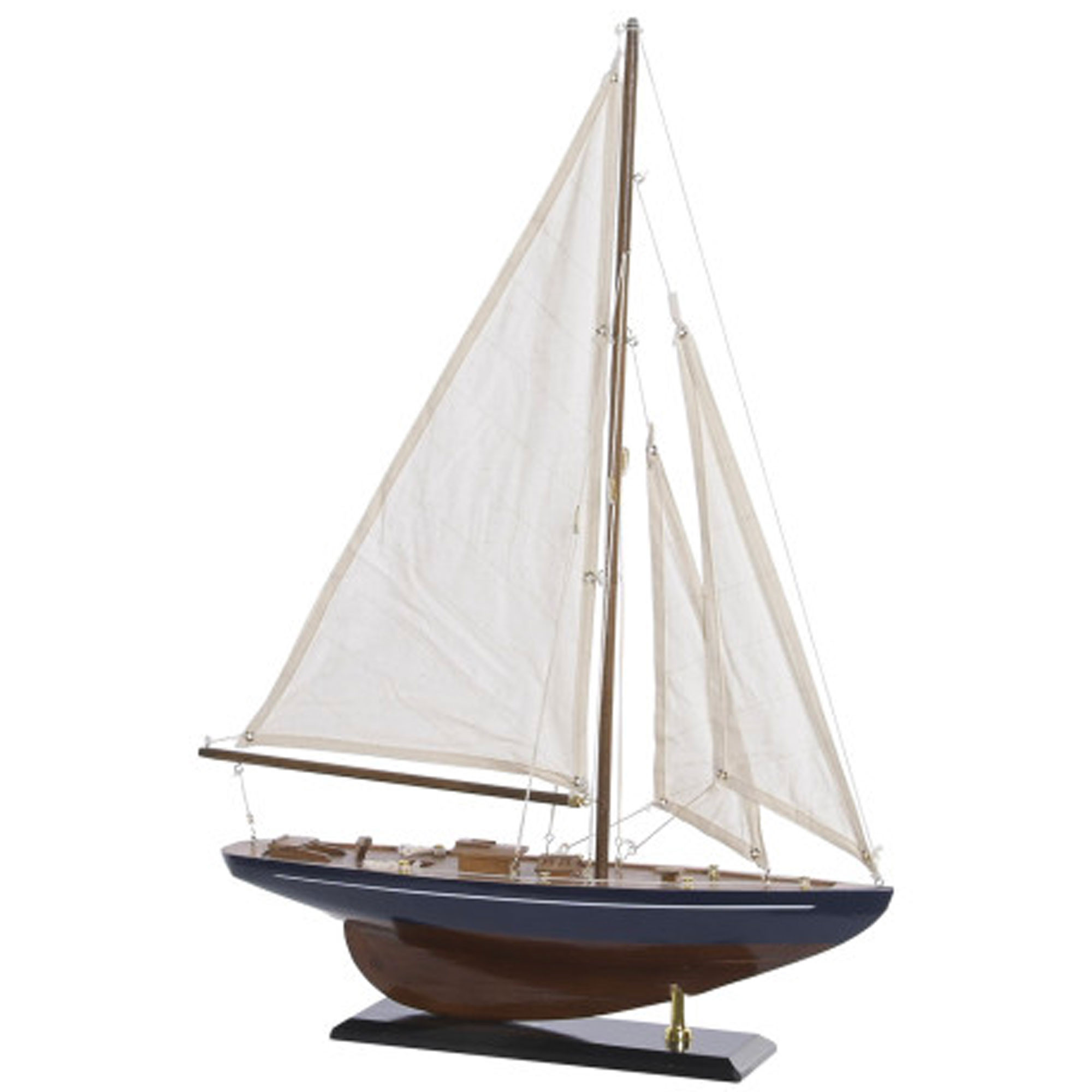 Bateau à voiles décoratif bois bleu marine 42x9x58cm, WADIGA