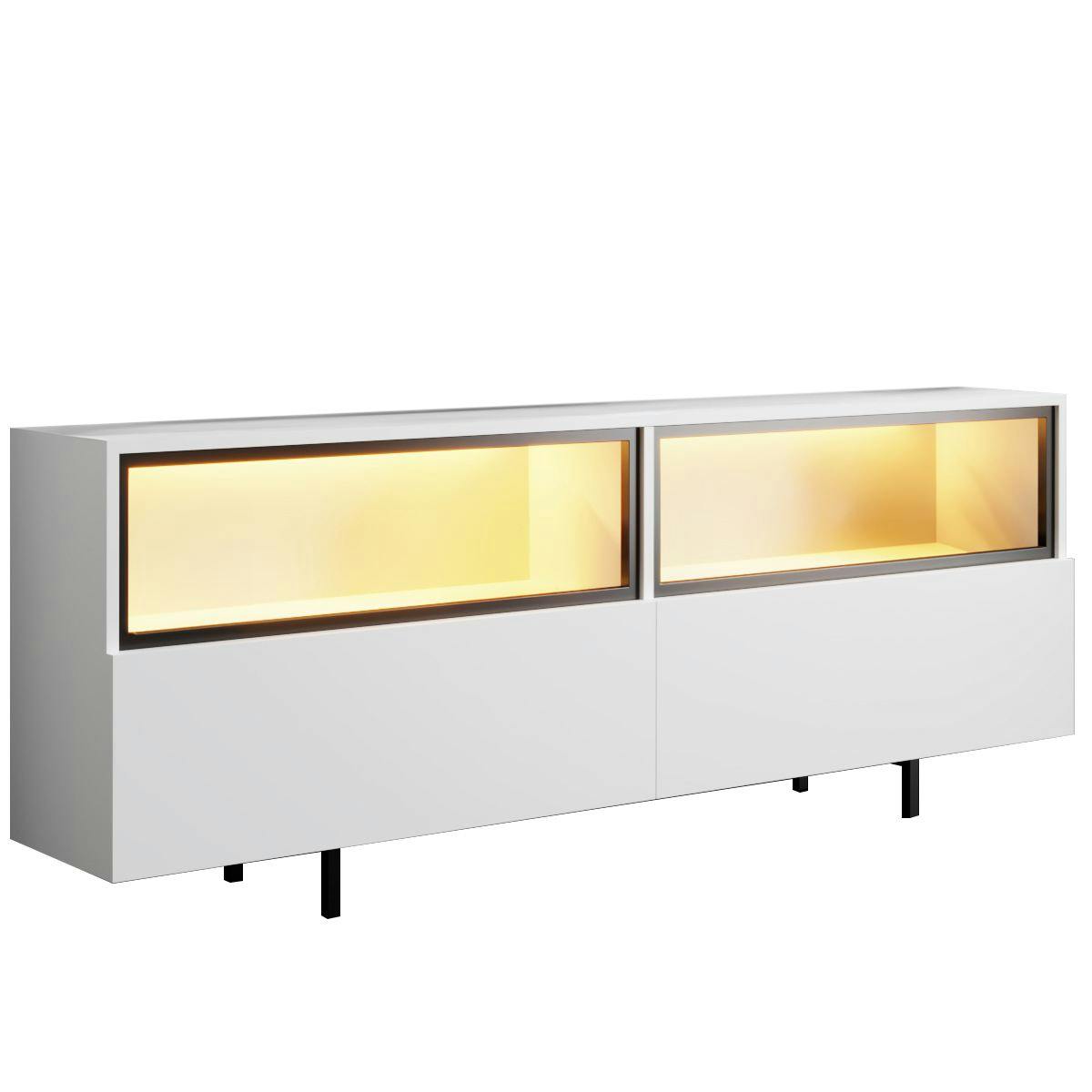 Meuble TV 180 cm, 2 niches éclairage LED 2 portes AURA, PIER IMPORT