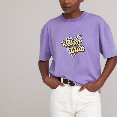 Slogan Print Cotton T-Shirt with Crew Neck LA REDOUTE COLLECTIONS
