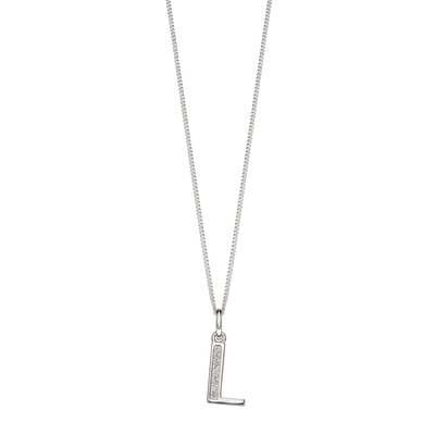 Sterling Silver Art Deco Initial 'L' Pendant with Cubic Zirconia Stone Detail BEGINNINGS