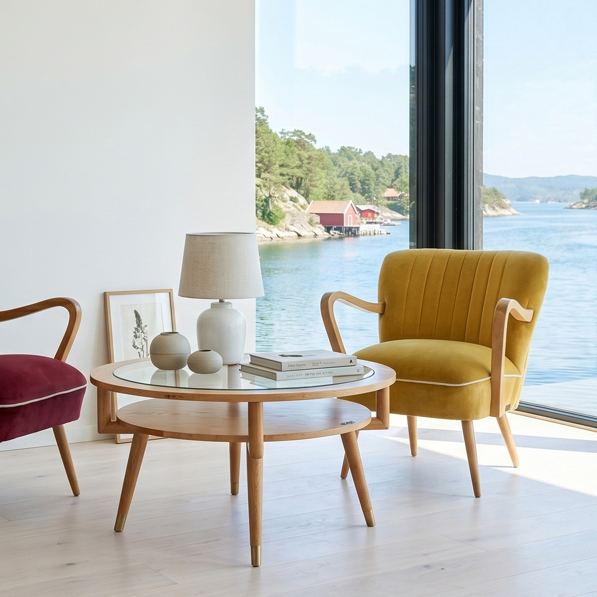 Table basse ronde style contemporain en chêne et verre trempé MANHATTAN, ROBIN DES BOIS