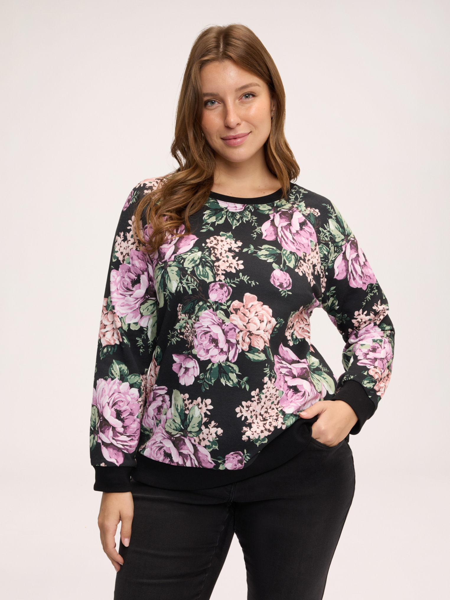 Sweat-shirt col rond avec imprimé floral, FIORELLA RUBINO