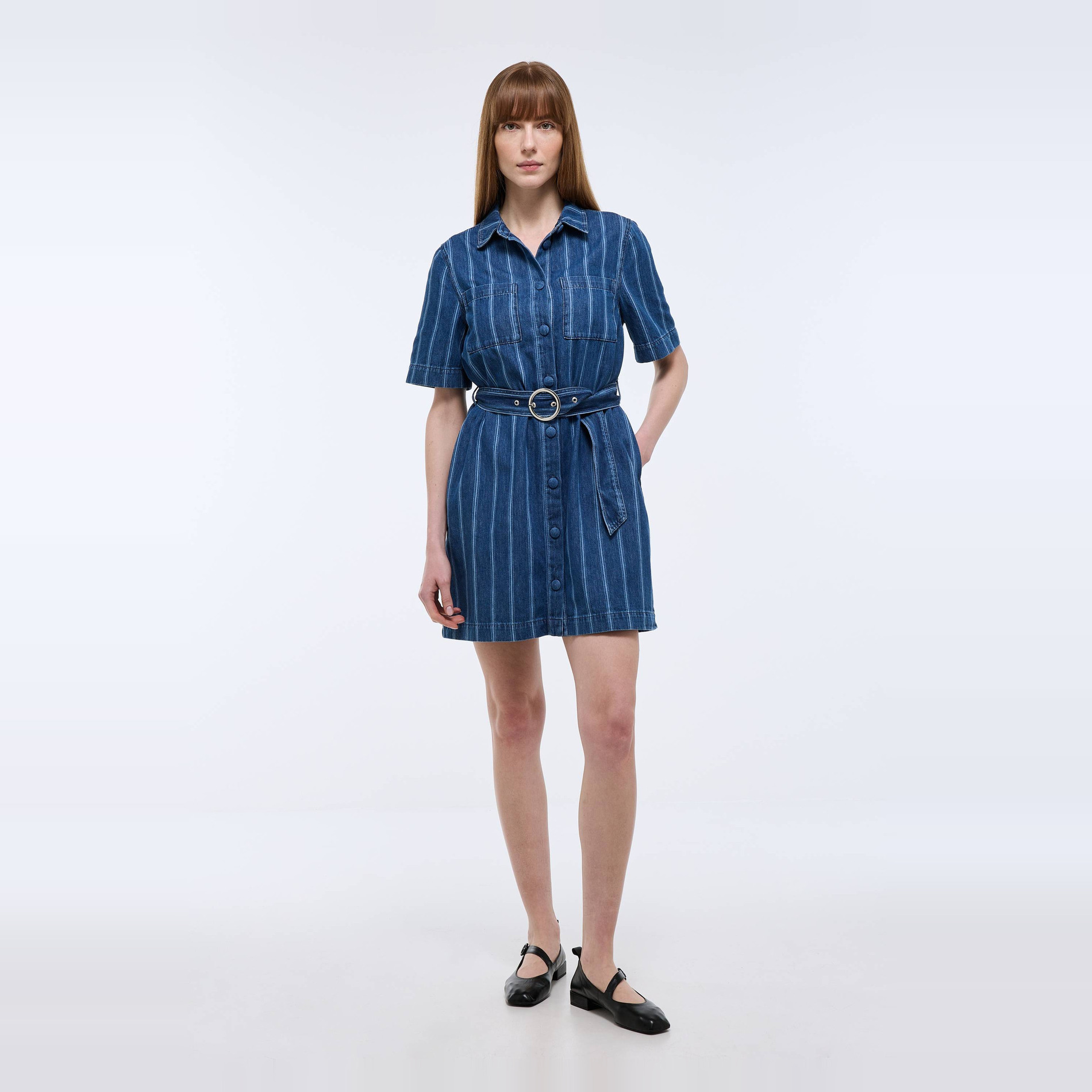 Robe courte cintrée en denim, MONOPRIX