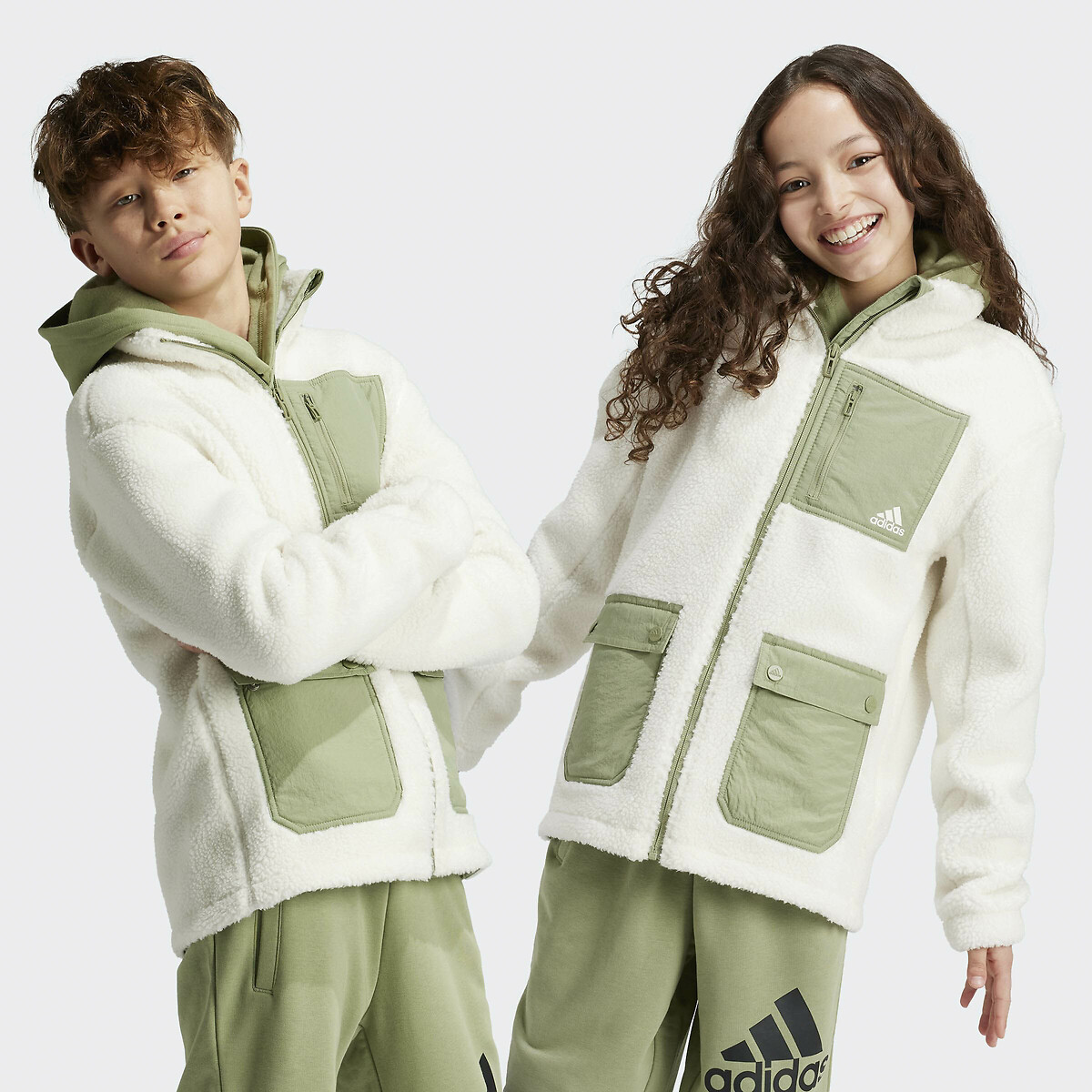 Giacca sherpa con cappuccio bianco verde Adidas Sportswear La Redoute