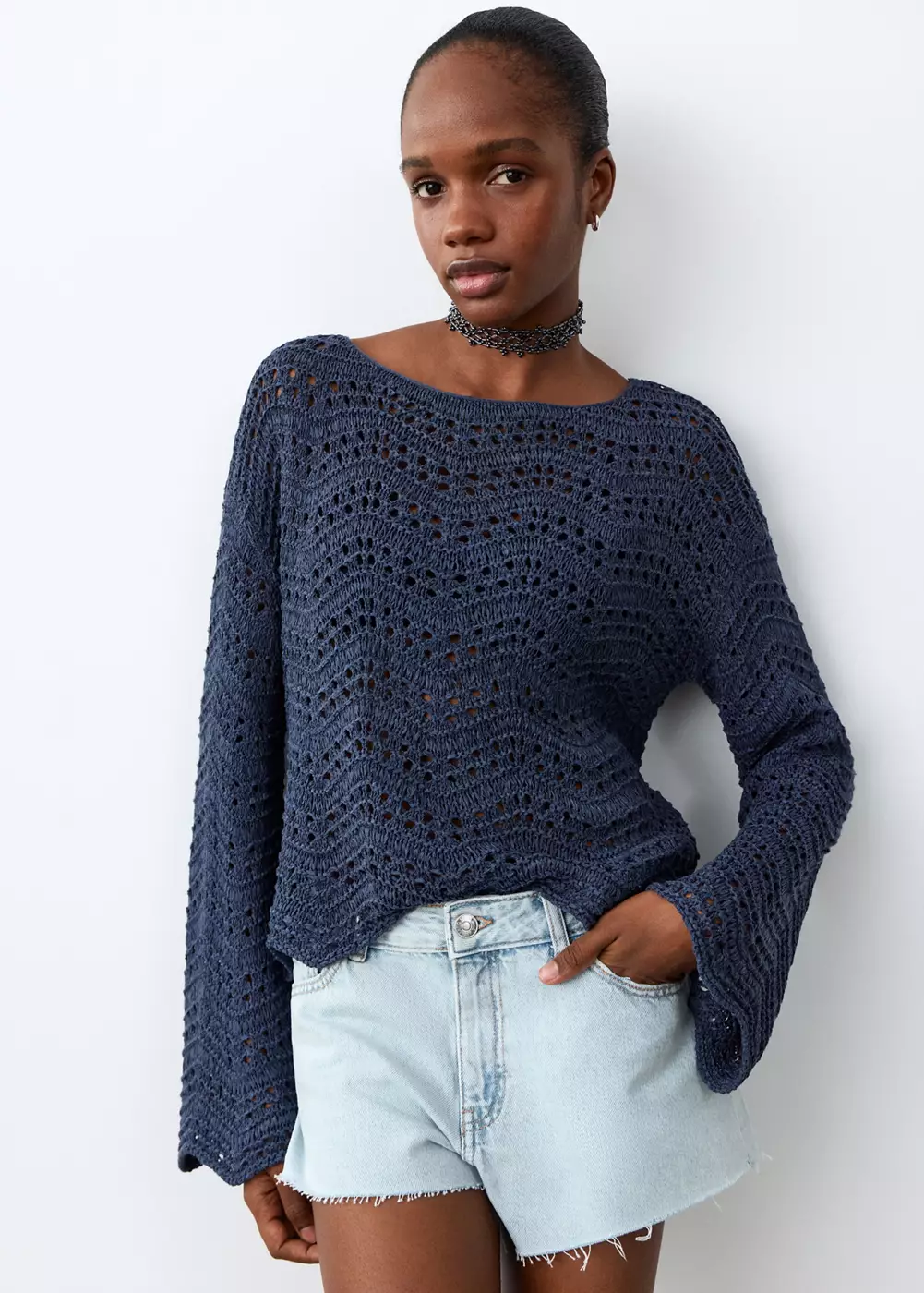 Short taille haute ourlet effiloché, MANGO TEEN