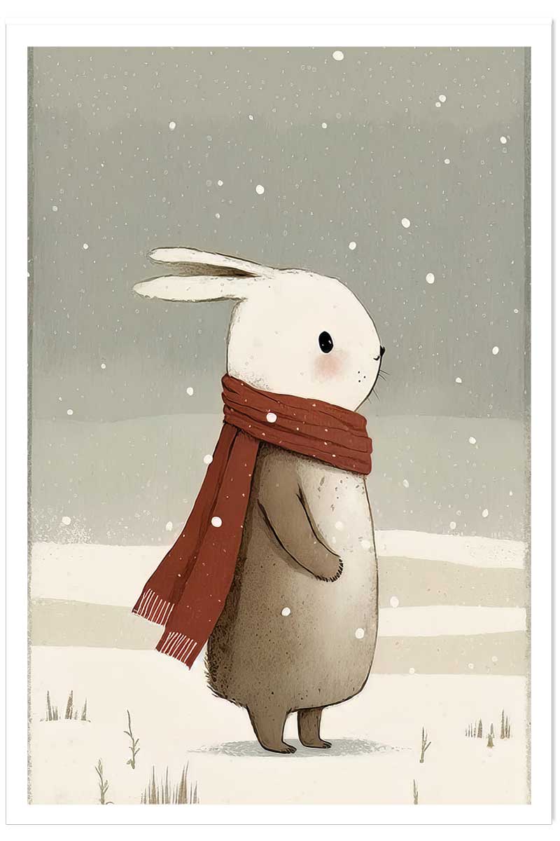 Affiche enfant lapin sous la neige, HEXOA