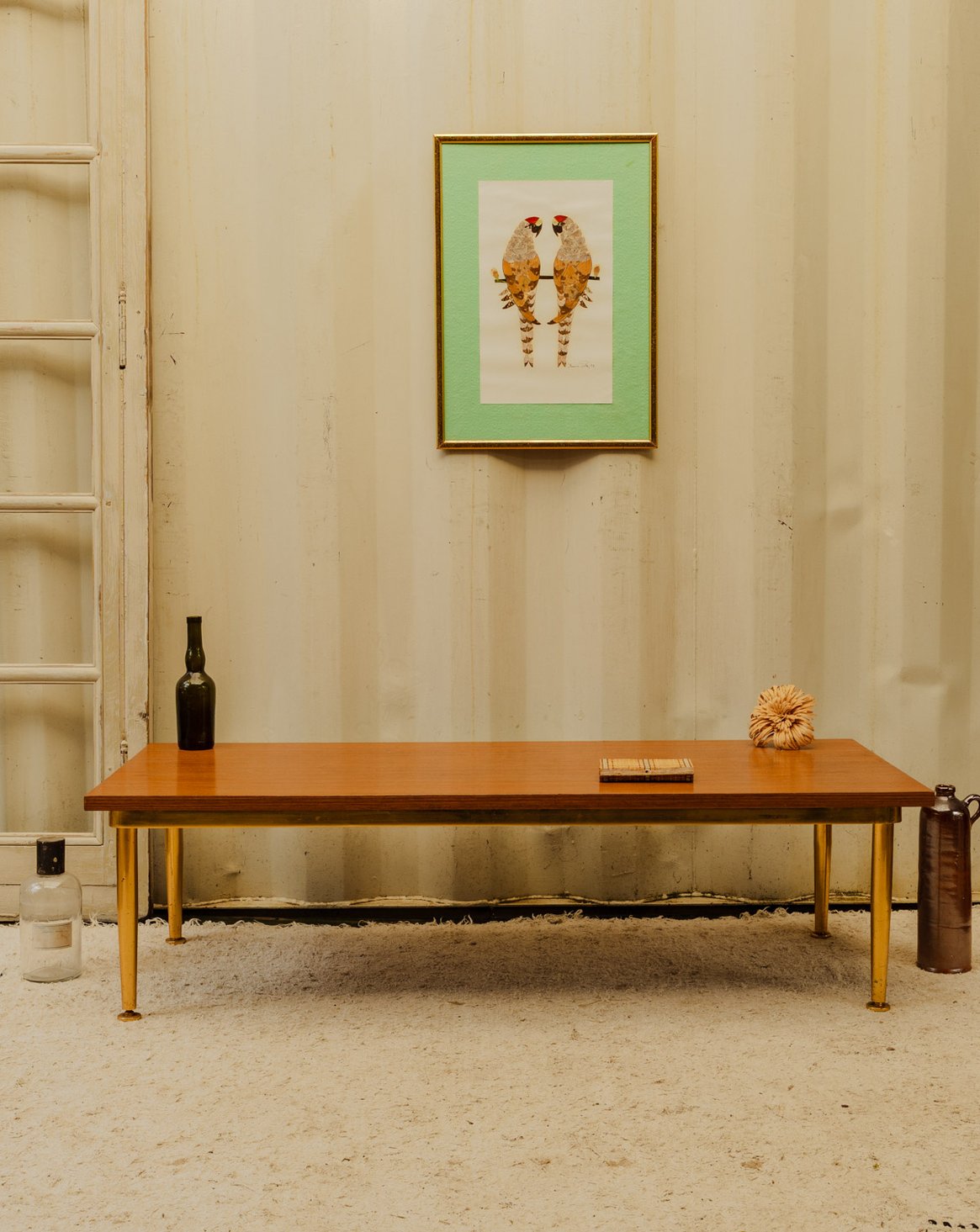 Table basse en bois et métal doré Donna N°1656 - Bon état, DEBONGOUT