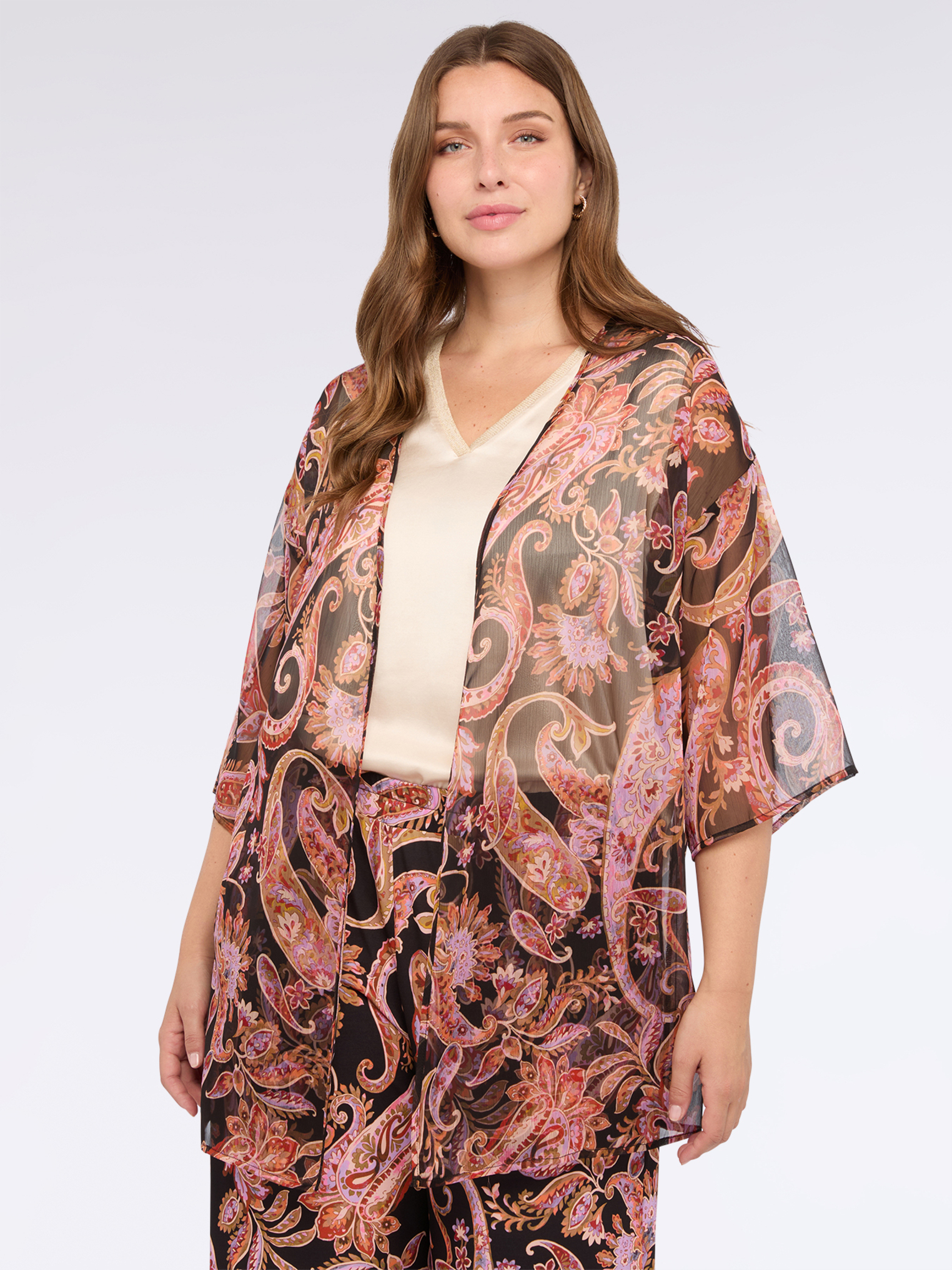 Kimono en crêpe imprimé cachemire., FIORELLA RUBINO