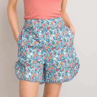 Floral Organic Cotton Shorts with Ruffled Hem LA REDOUTE COLLECTIONS