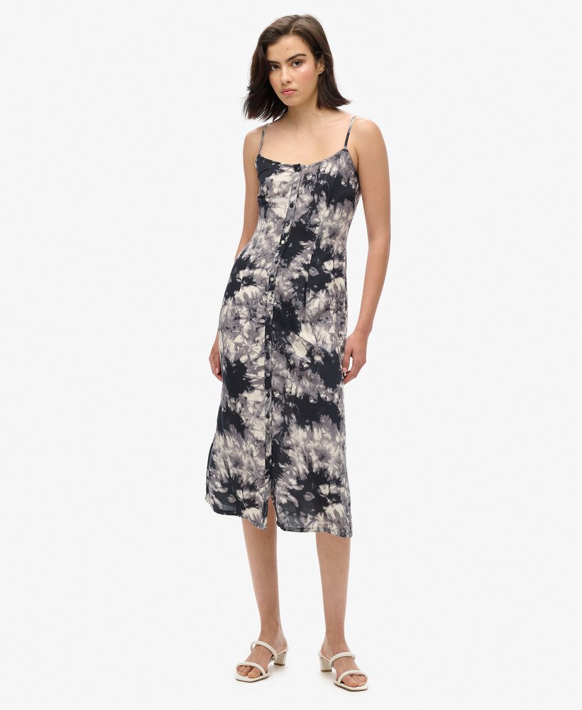 Robe caraco mi-longue boutonnée imprimée, SUPERDRY