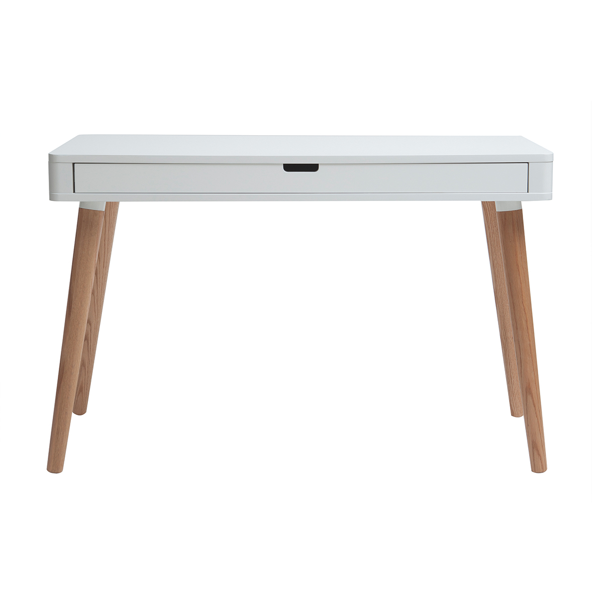 Bureau avec tiroir scandinave blanc et bois clair chêne L115 cm TOTEM, MILIBOO