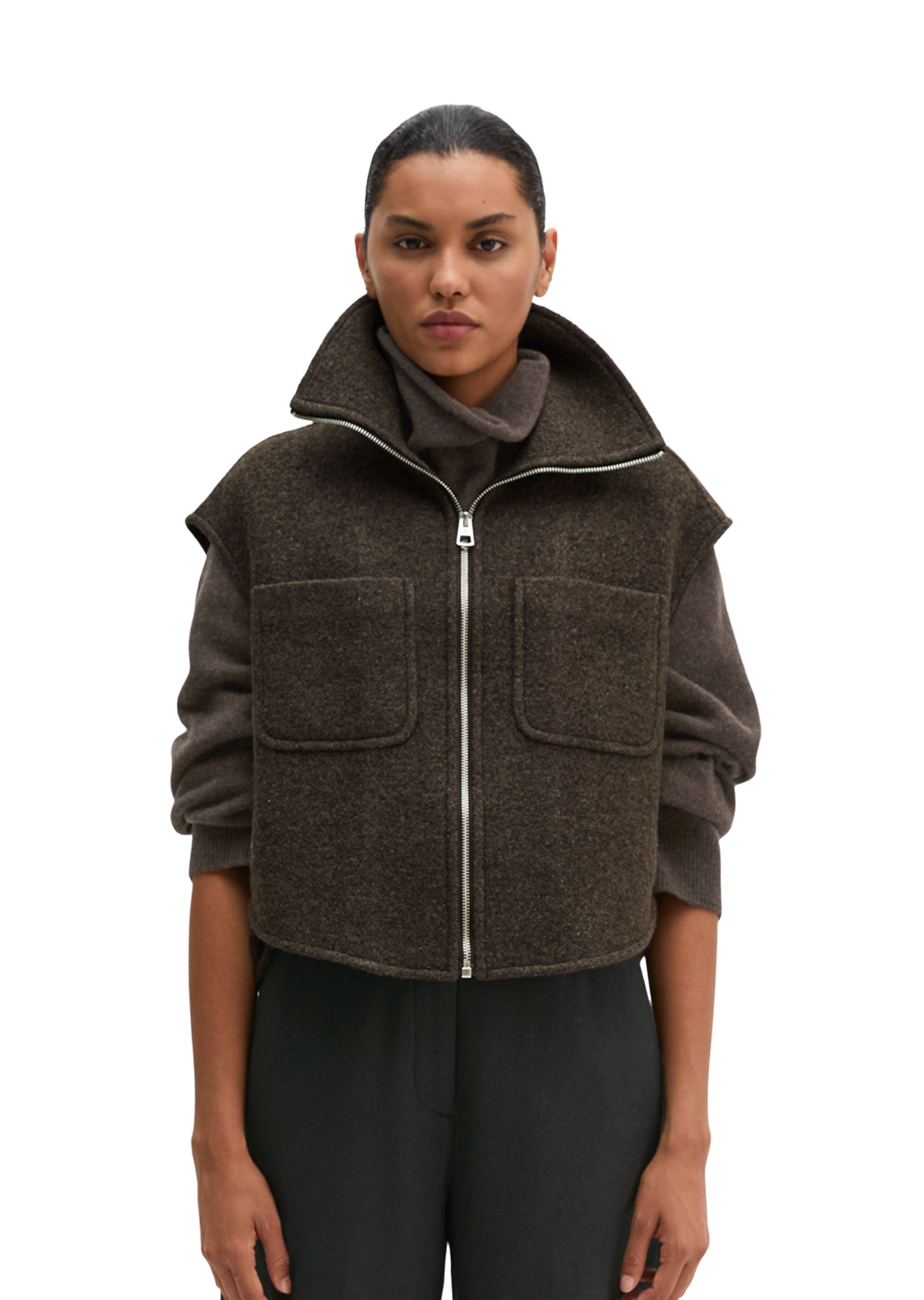 Gilet outdoor court en laine bouillie mélangée, MARC O'POLO
