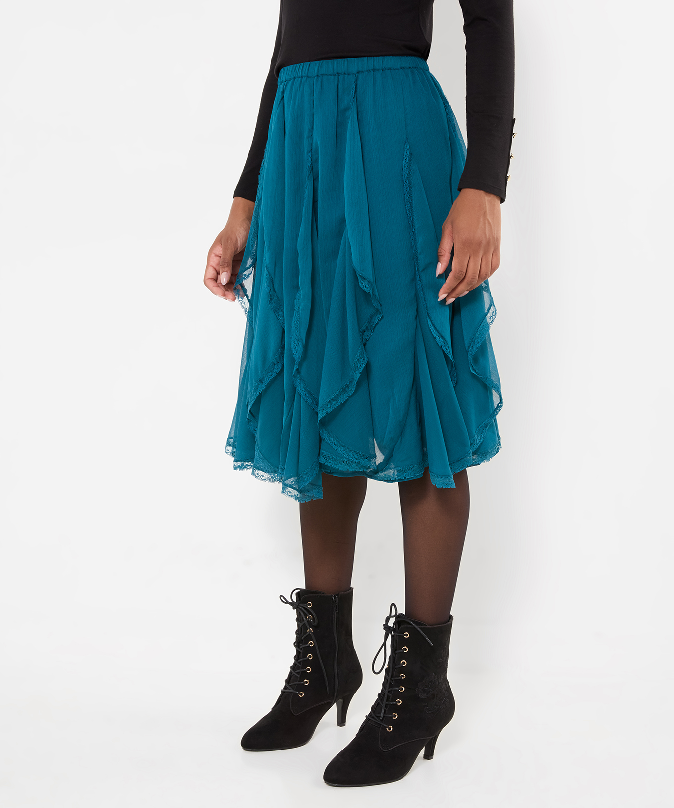 Jupe Mi-Longue à Volants et Dentelle, JOE BROWNS