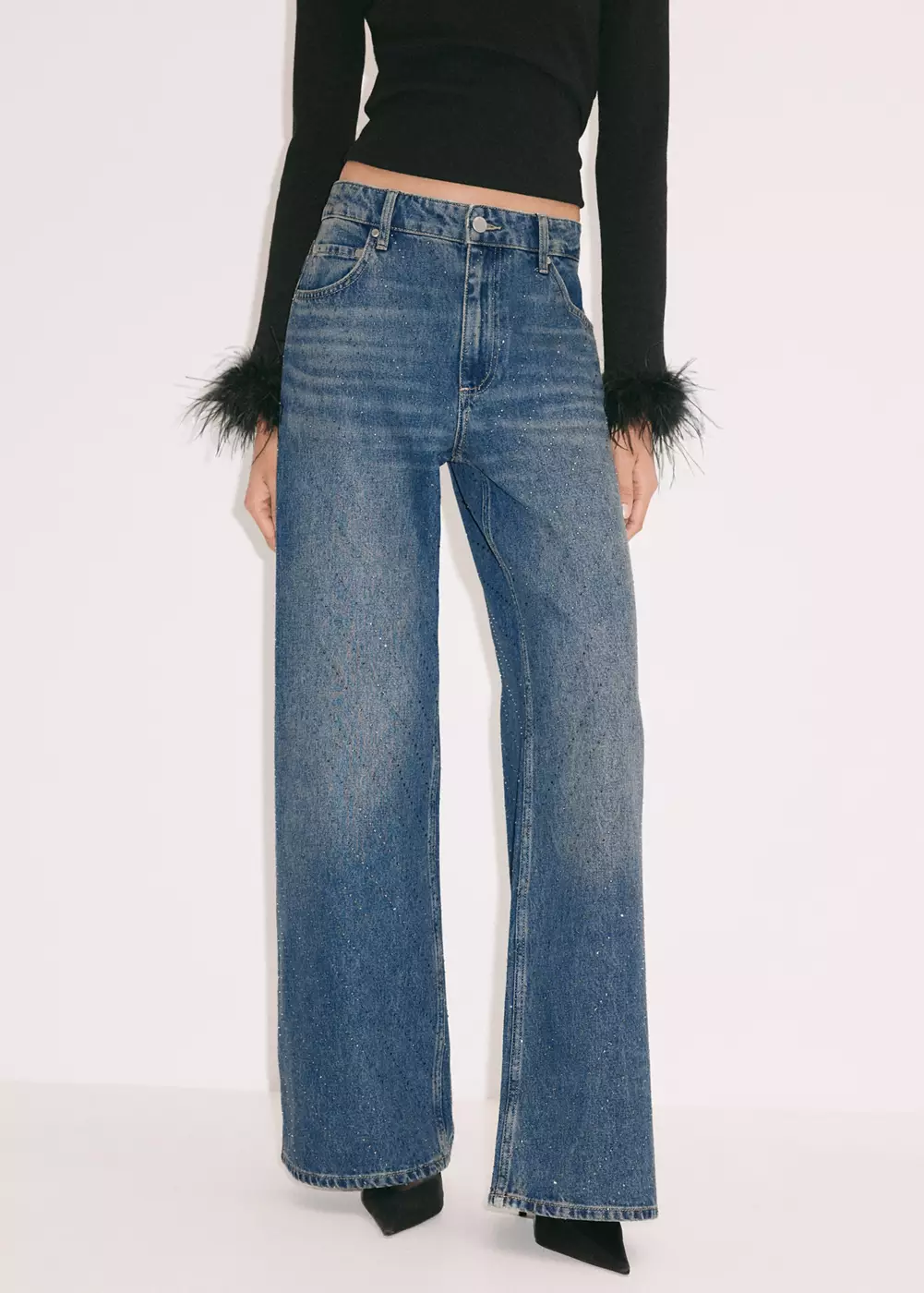 Jean wide leg brillant, MANGO