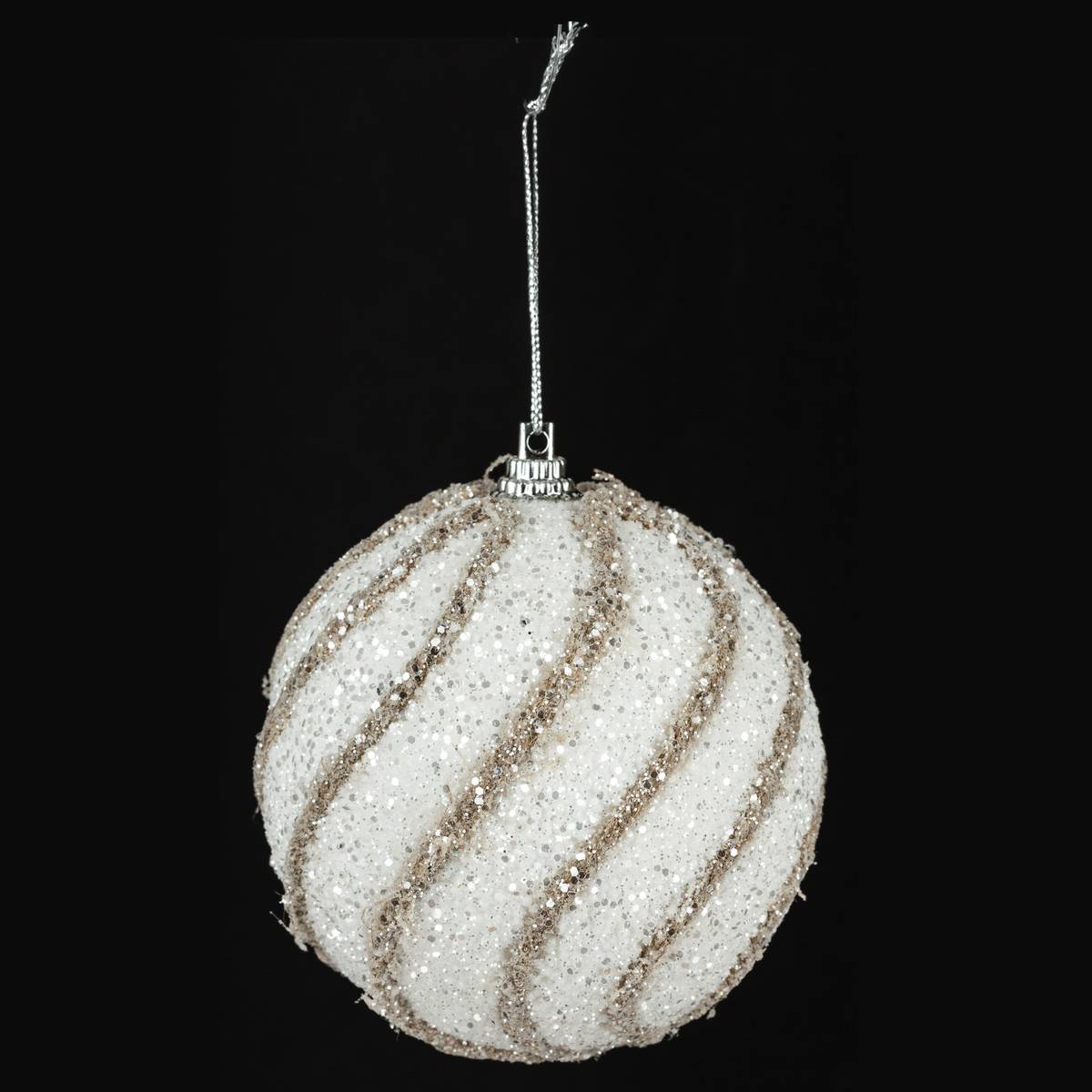 Boule de noël pailletée et fil jute D8, FEERIC LIGHTS & CHRISTMAS