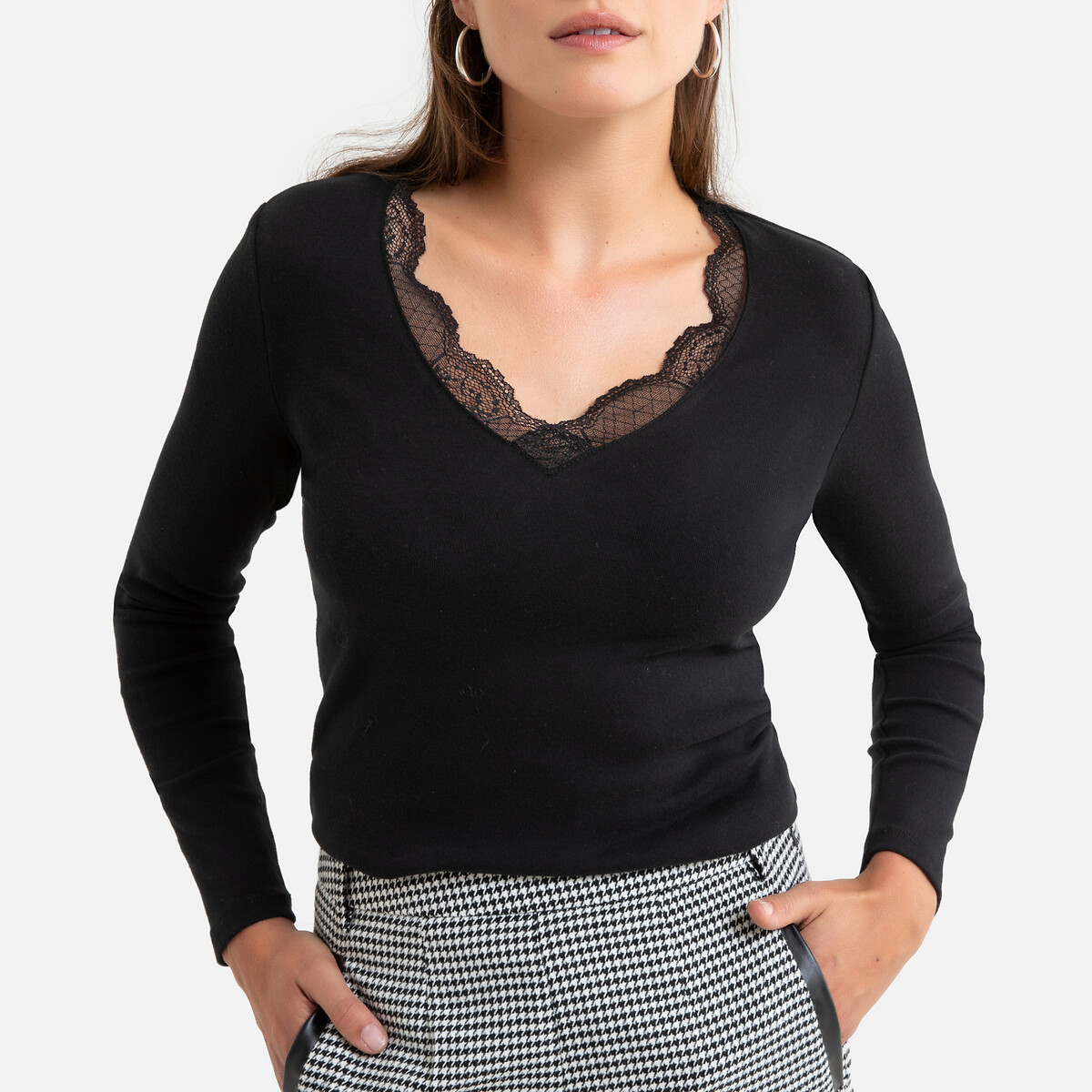 Pull Femme ABYOVRT Col V Dentelle - Léger Et Ample - Polyester/Élasthanne - Tailles S-XXL