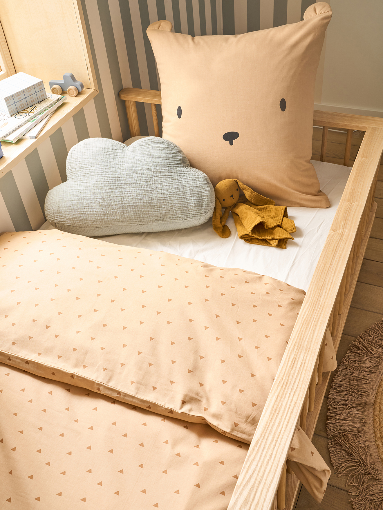 Parure housse de couette + taie d'oreiller OURSON, avec coton recyclé, VERTBAUDET