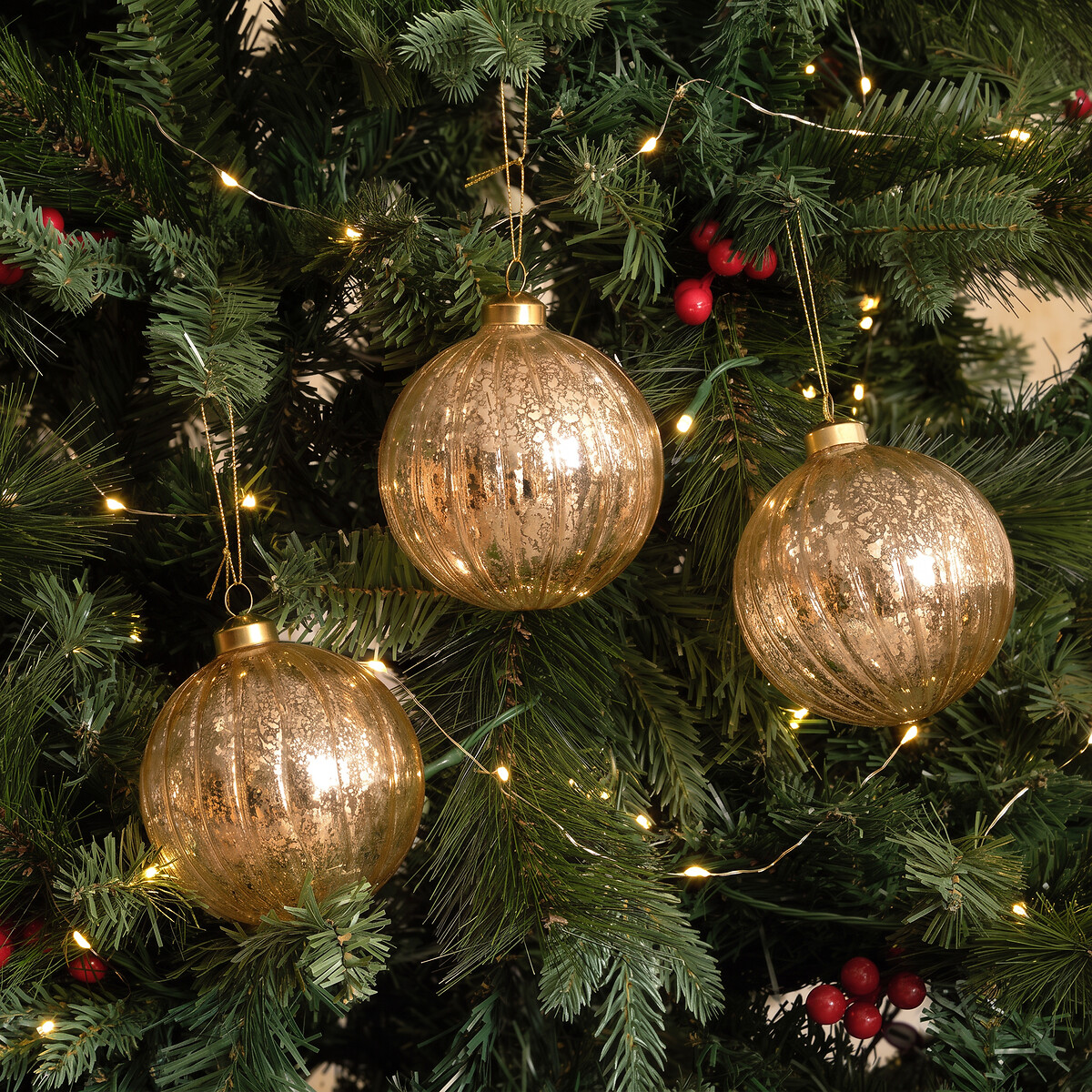 Set of 3 Gold Irridescent Baubles, SO'HOME