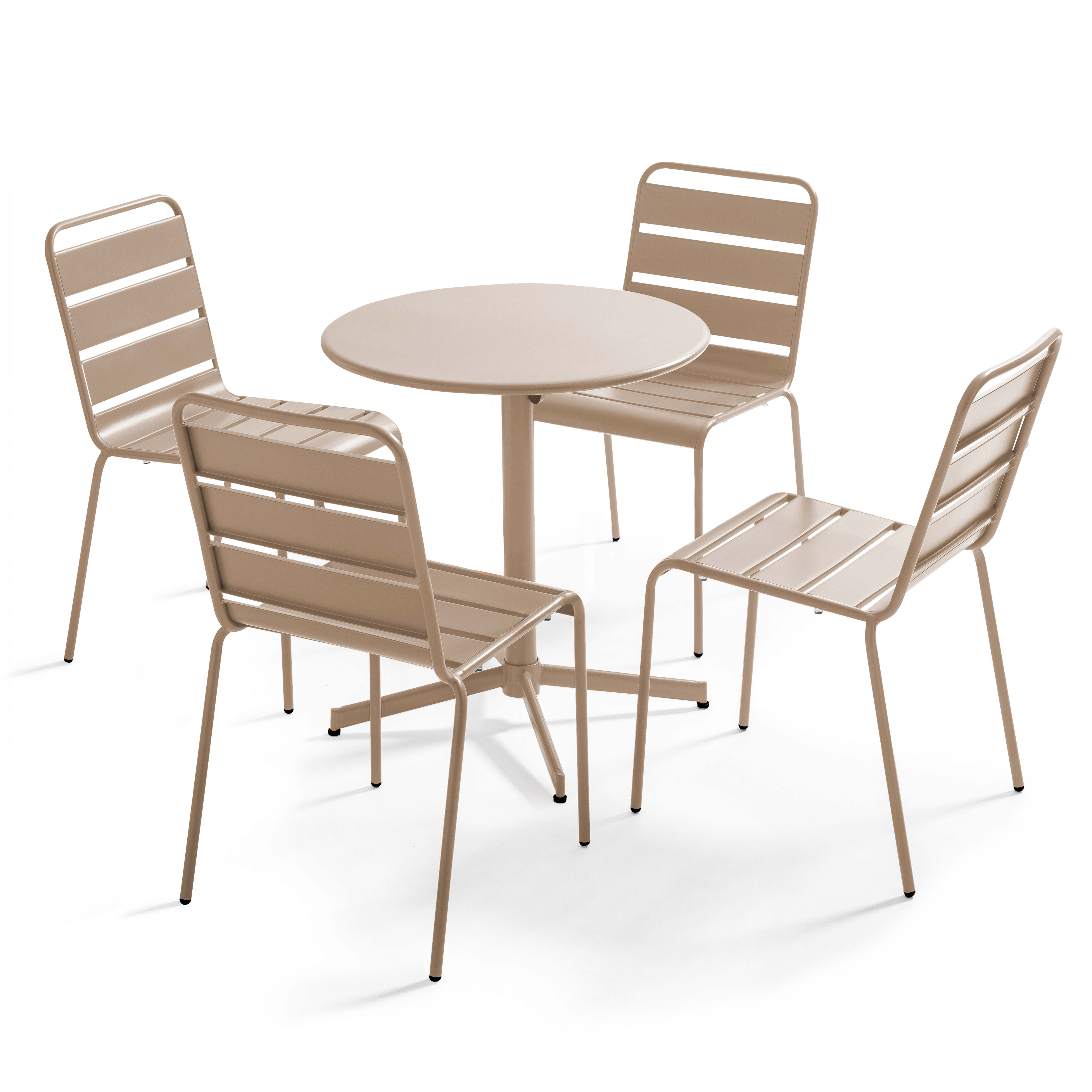 Salon de jardin table ronde et 4 chaises en métal, PALAVAS, OVIALA
