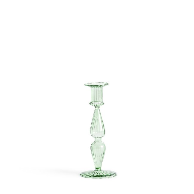 Bougeoir en verre H20,3 cm, Chilava Couleur vert <span itemprop=