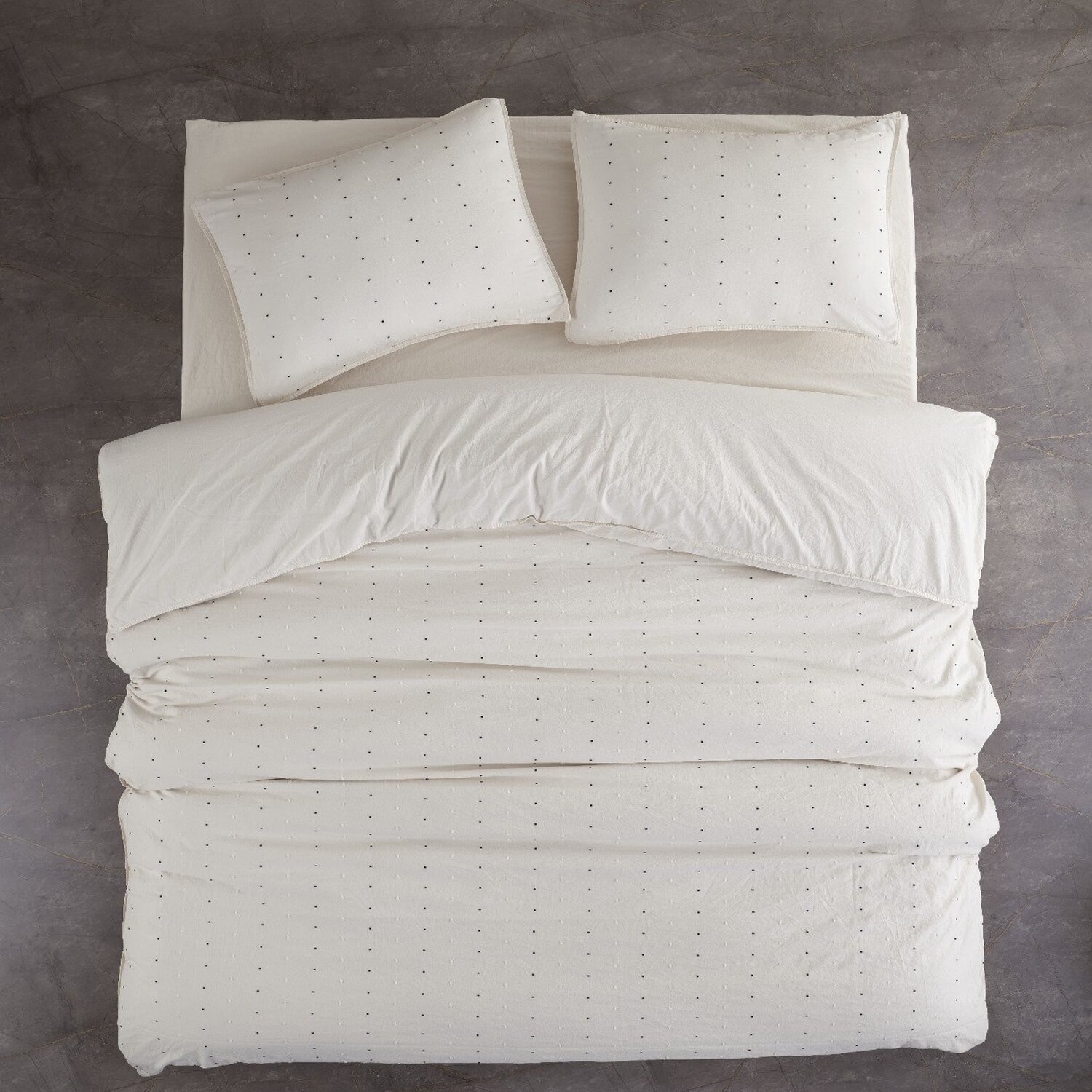 Parure housse de couette coton imprimée pois brodés, Encorte, C DESIGN HOME TEXTILE