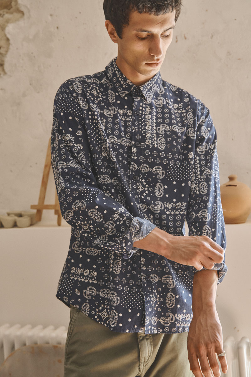 Chemise Homme Fleurs Bleu Peacoat Le Temps Des Cerises - Slim Fit, Neuve Avec étiquettes