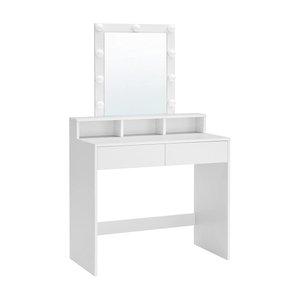 Coiffeuse blanche avec miroir à ampoules et 2 tiroirs - L80 x H145 cm