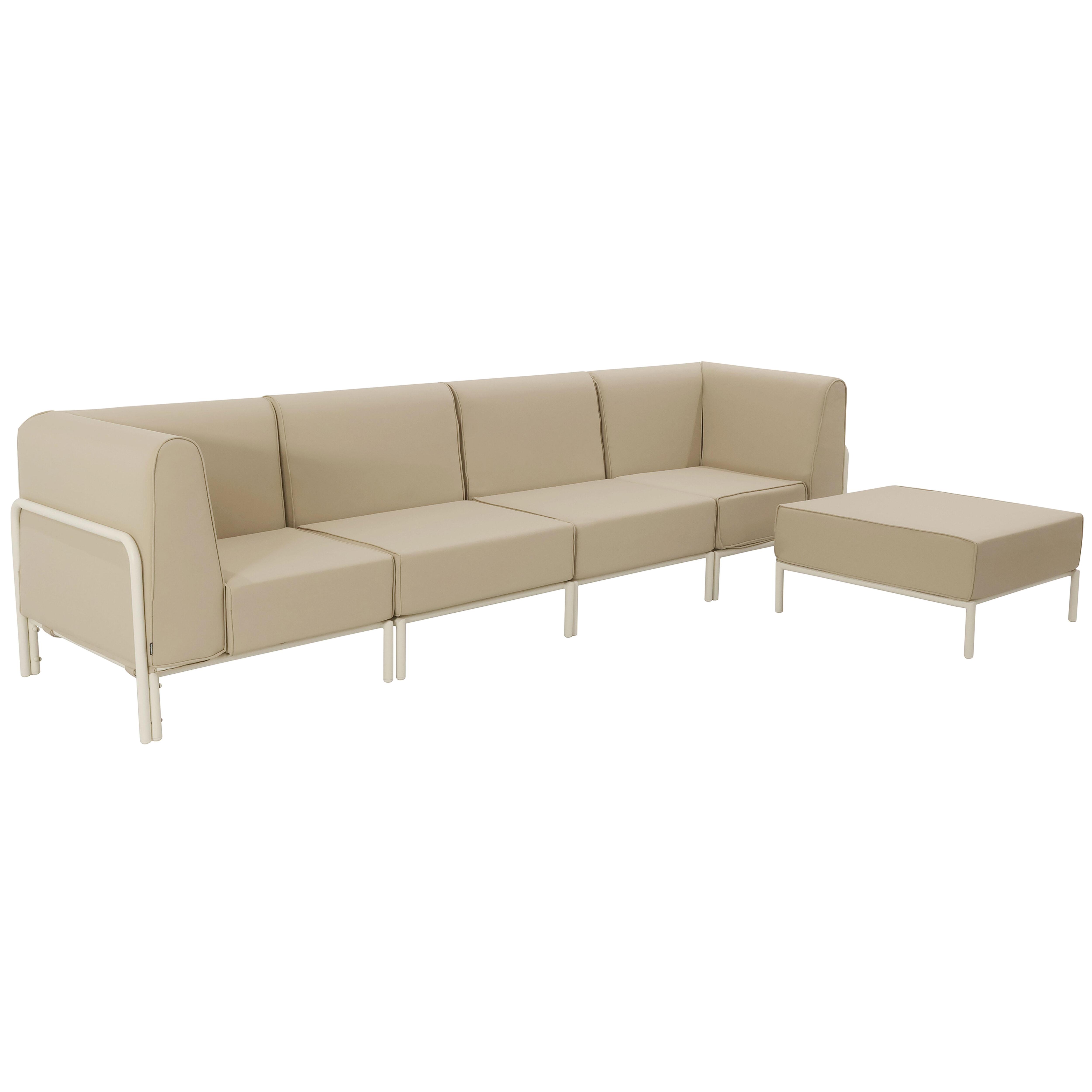 Salon de jardin modulable 5 places avec 2 chauffeuses, 2 fauteuils d'angle et un pouf, PATIO, OVIALA