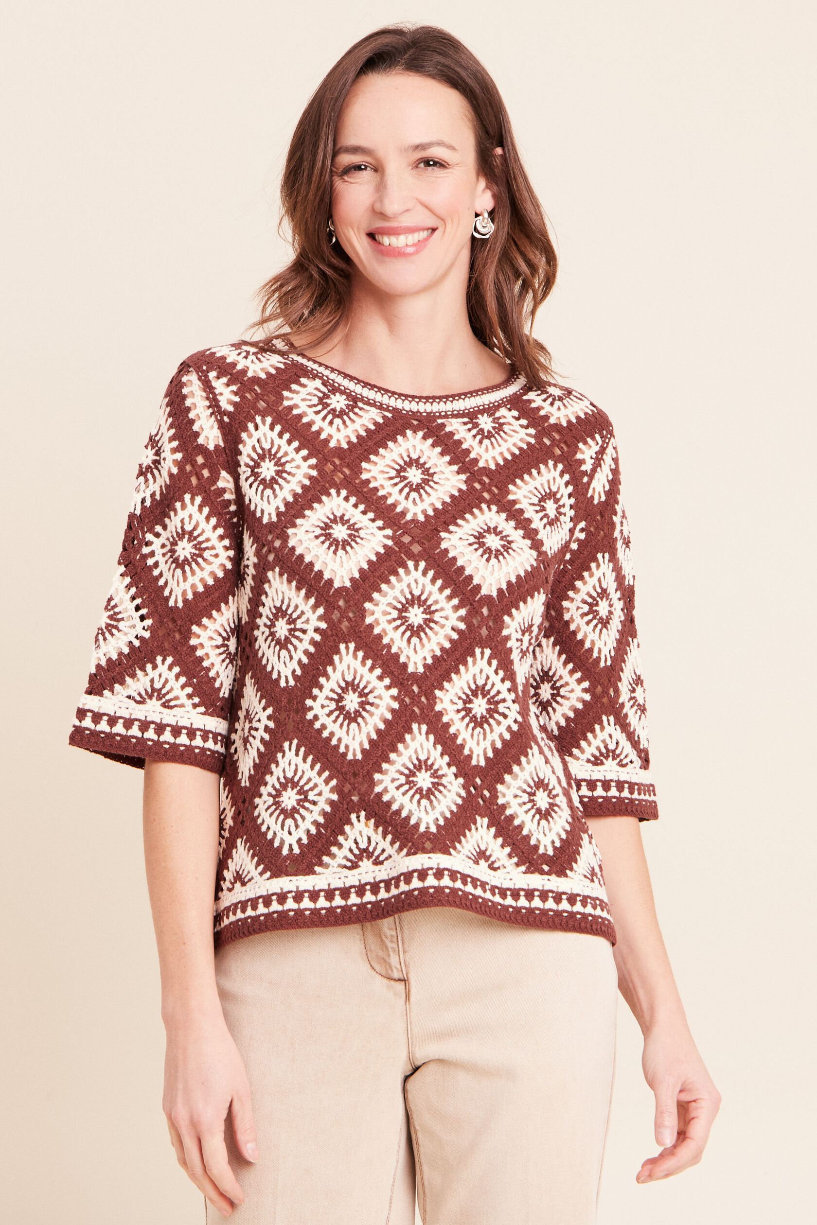 Pull en crochet col rond manches courtes, BREAL