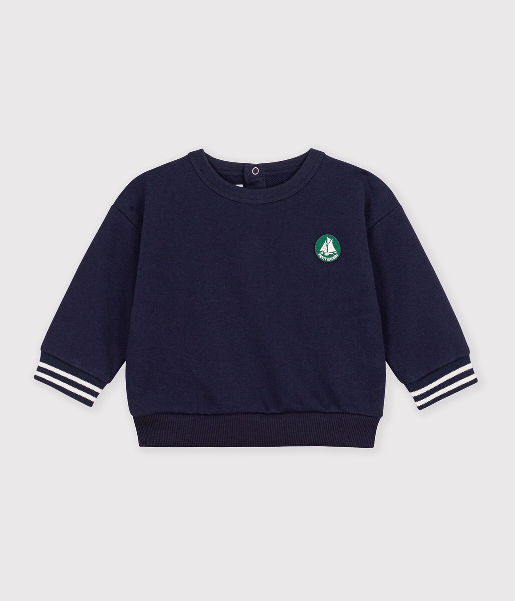Katoenen sweater met ronde hals, geborduurde badge op de borst, PETIT BATEAU