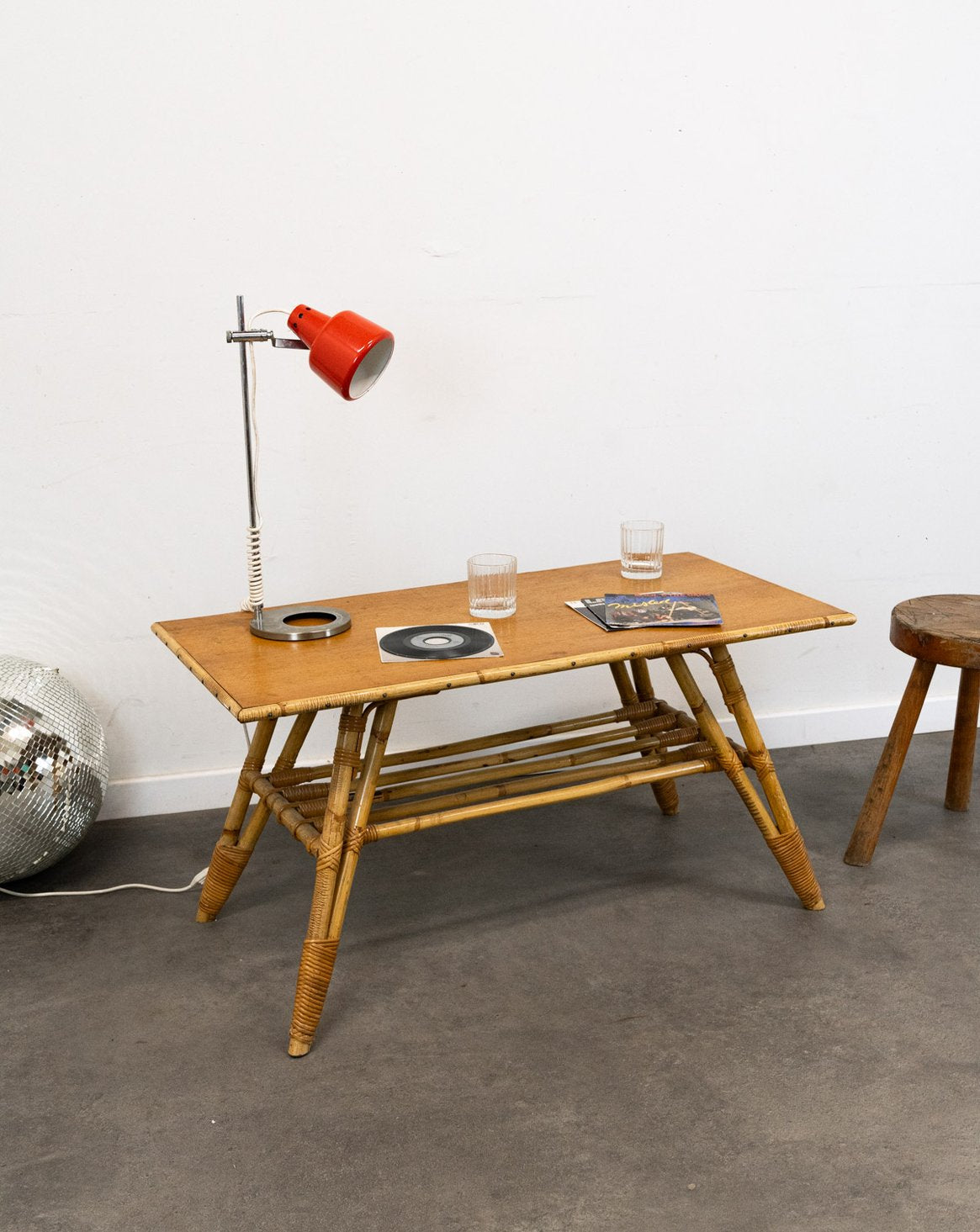 Table basse en bambou et rotin Léonie N°1037 - Bon état, DEBONGOUT