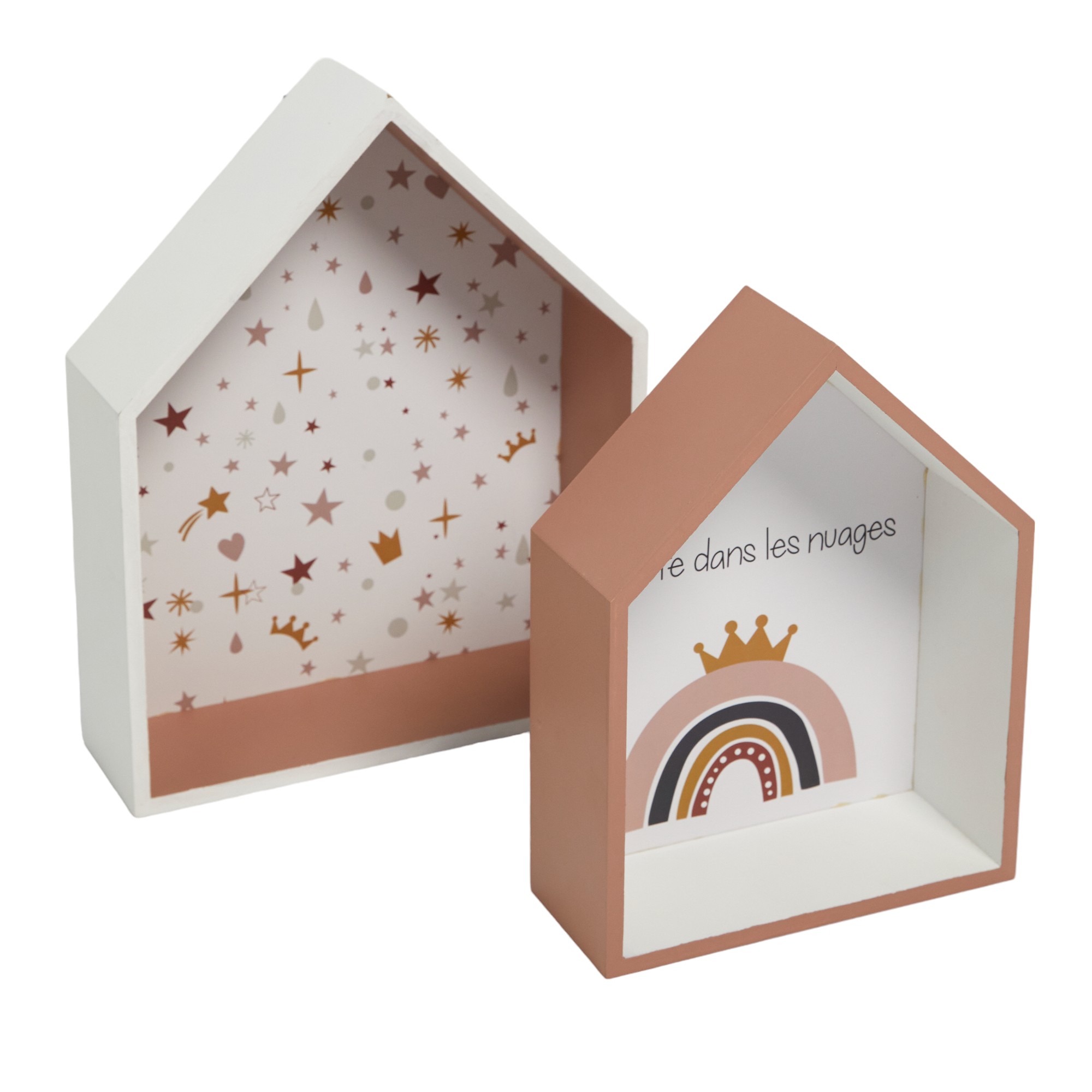 Lot de 2 étagères murales forme maison LA TETE DANS LES NUAGES, FACTORY