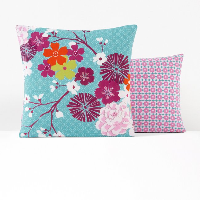 Floral 100% Cotton Pillowcase, blue, LA REDOUTE INTERIEURS