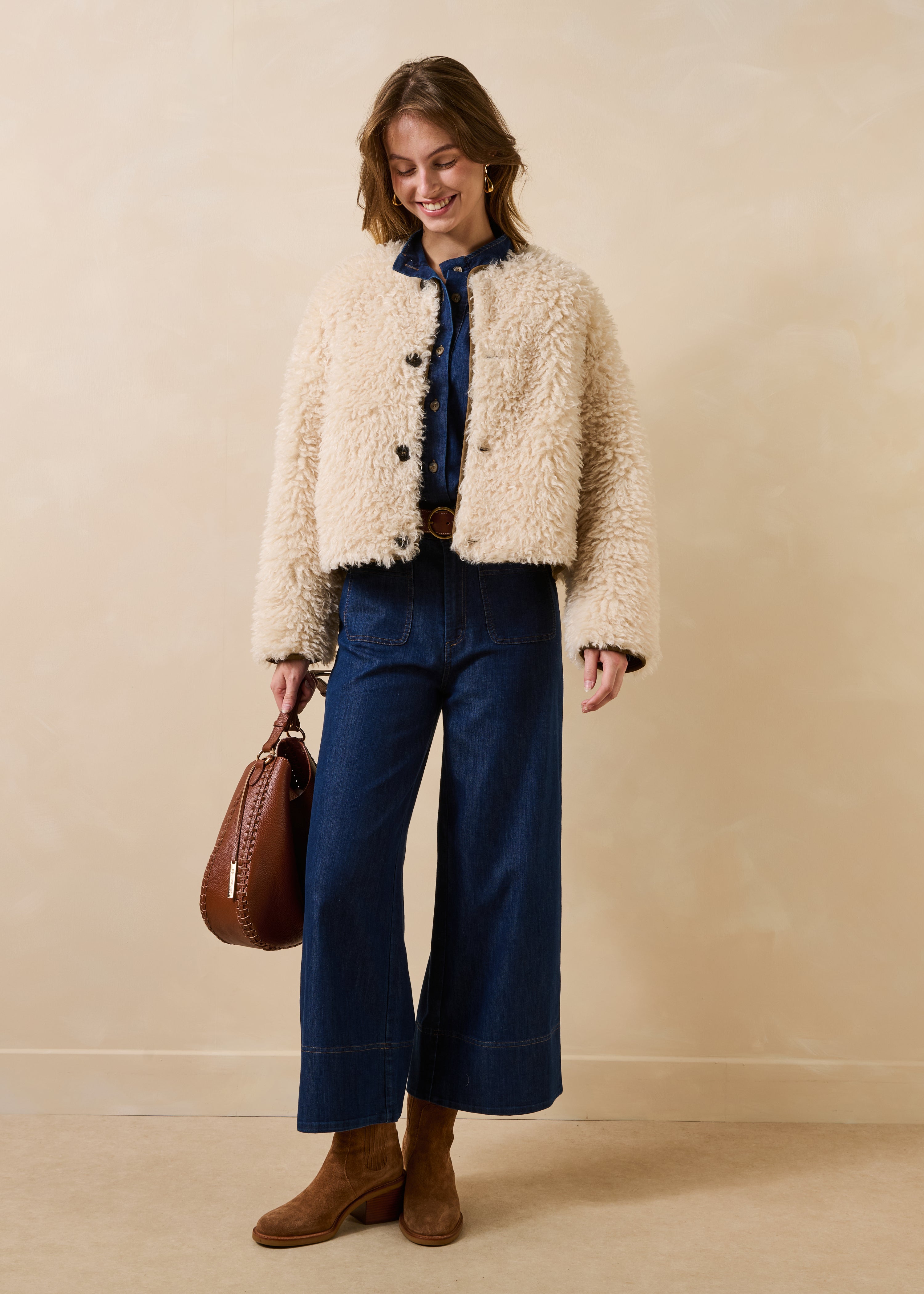Manteau court réversible à imitation fourrure, LA FEE MARABOUTEE