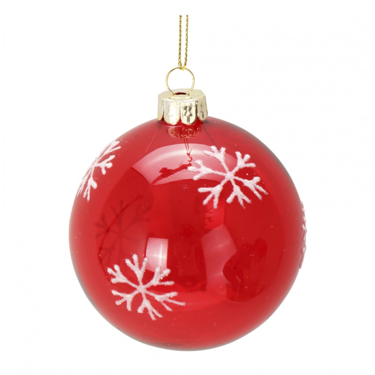 Boule de Noël en verre rouge avec flocons, EDEN