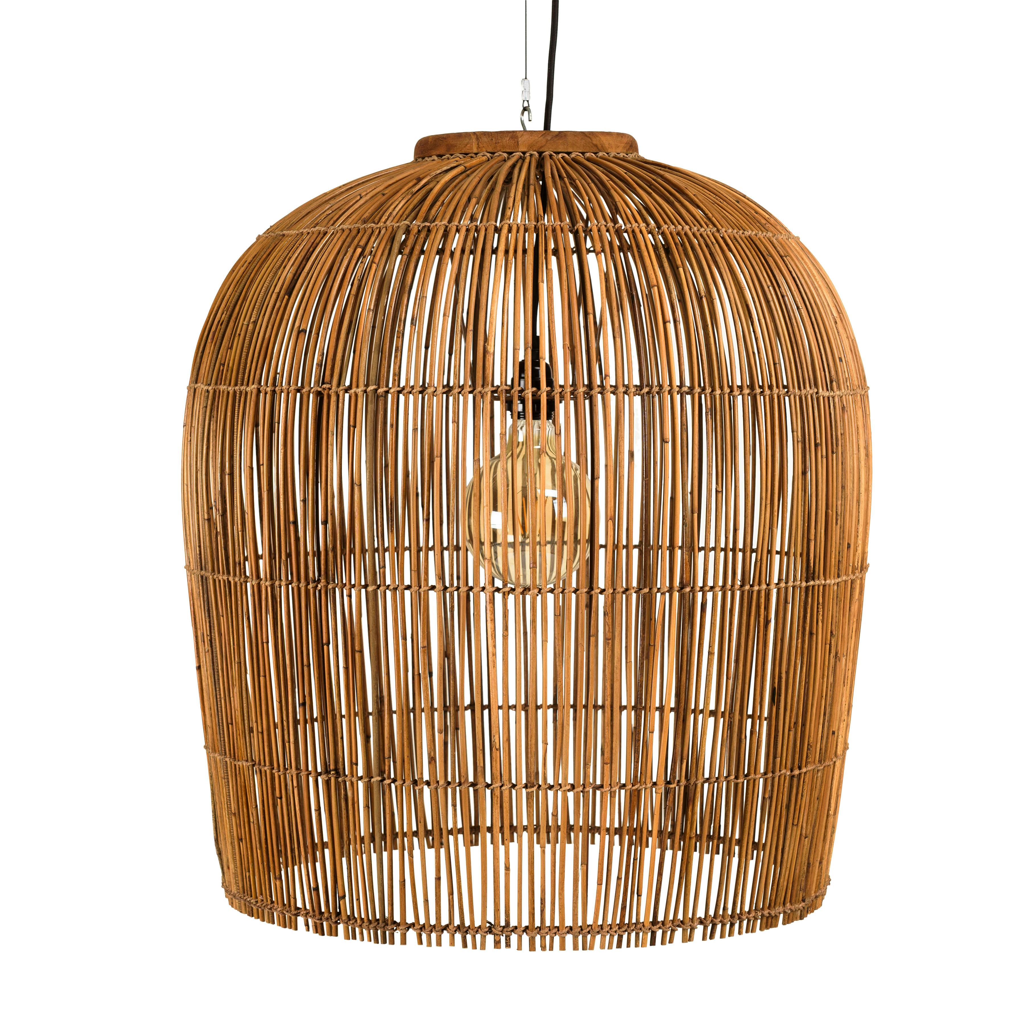 Suspension 59x59cm en rotin couleur naturelle et bois de teck recyclé SWING, PIER IMPORT