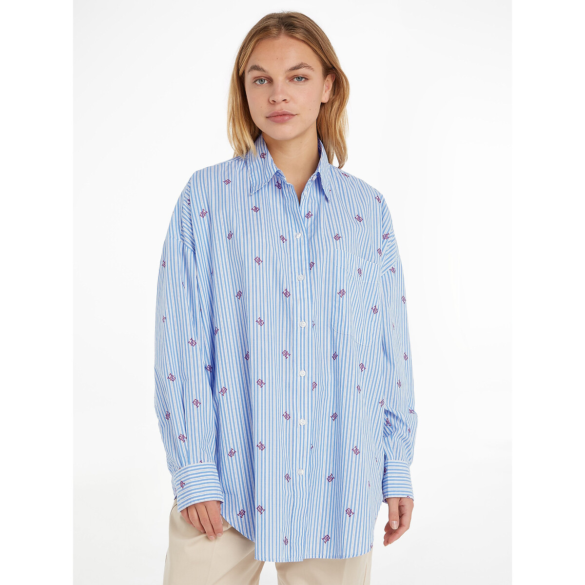 Printed Cotton Oversized Shirt with Long Sleeves