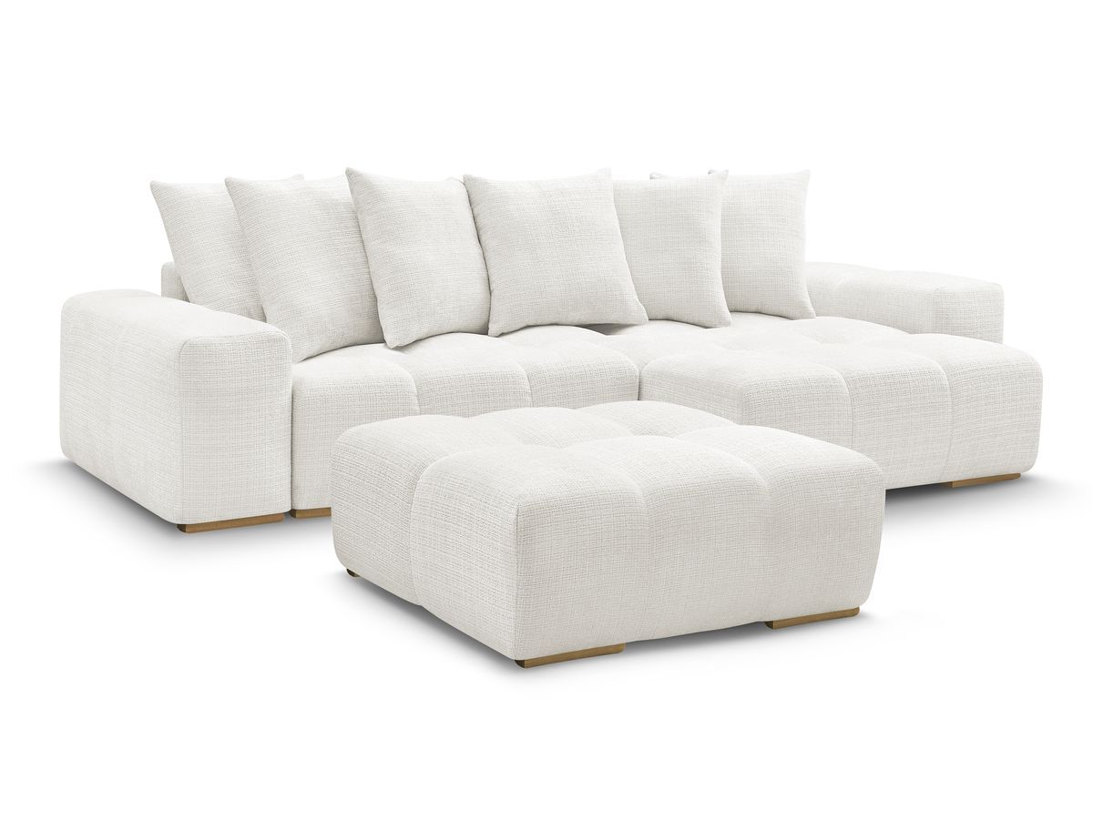 Canapé d'angle fixe 4 places en tissu texturé avec pouf, ANAKIN, BOBOCHIC