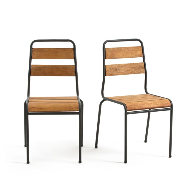 Set of 2 Juragley Acacia Garden Chairs, wood/metal, LA REDOUTE INTERIEURS