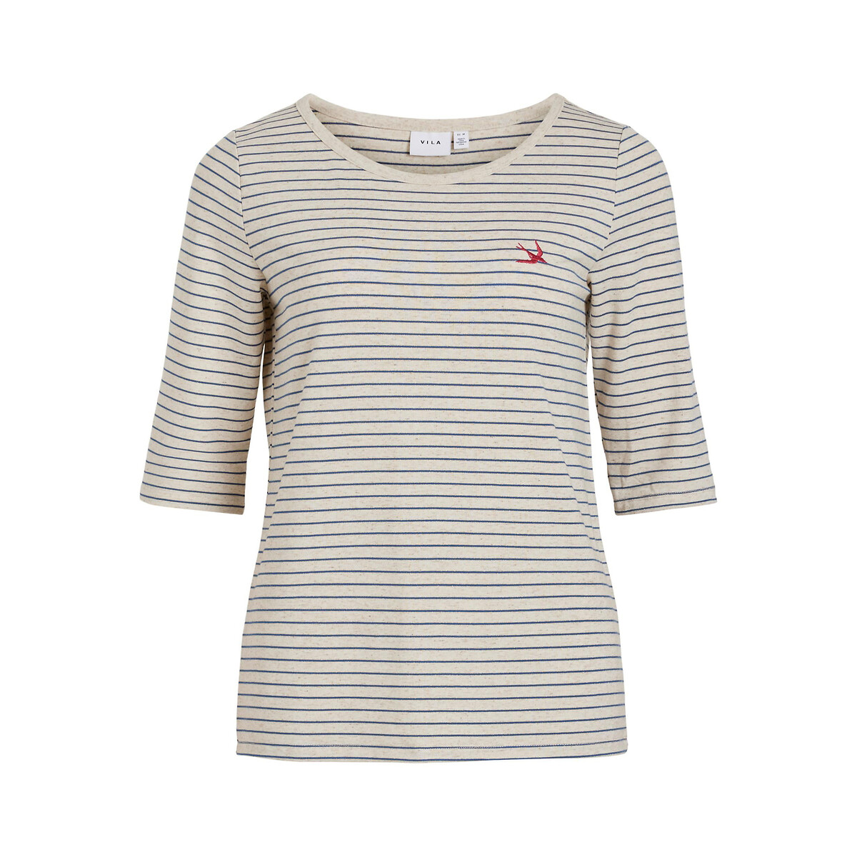 Finely Striped, Embroidered T-Shirt