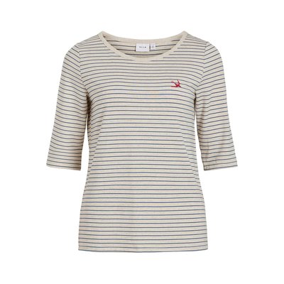 Finely Striped, Embroidered T-Shirt VILA