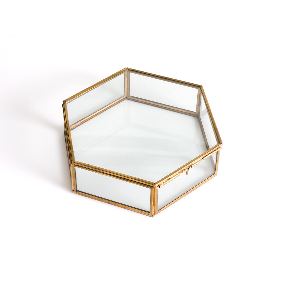 Uyova Hexagonal Box in Glass & Brass