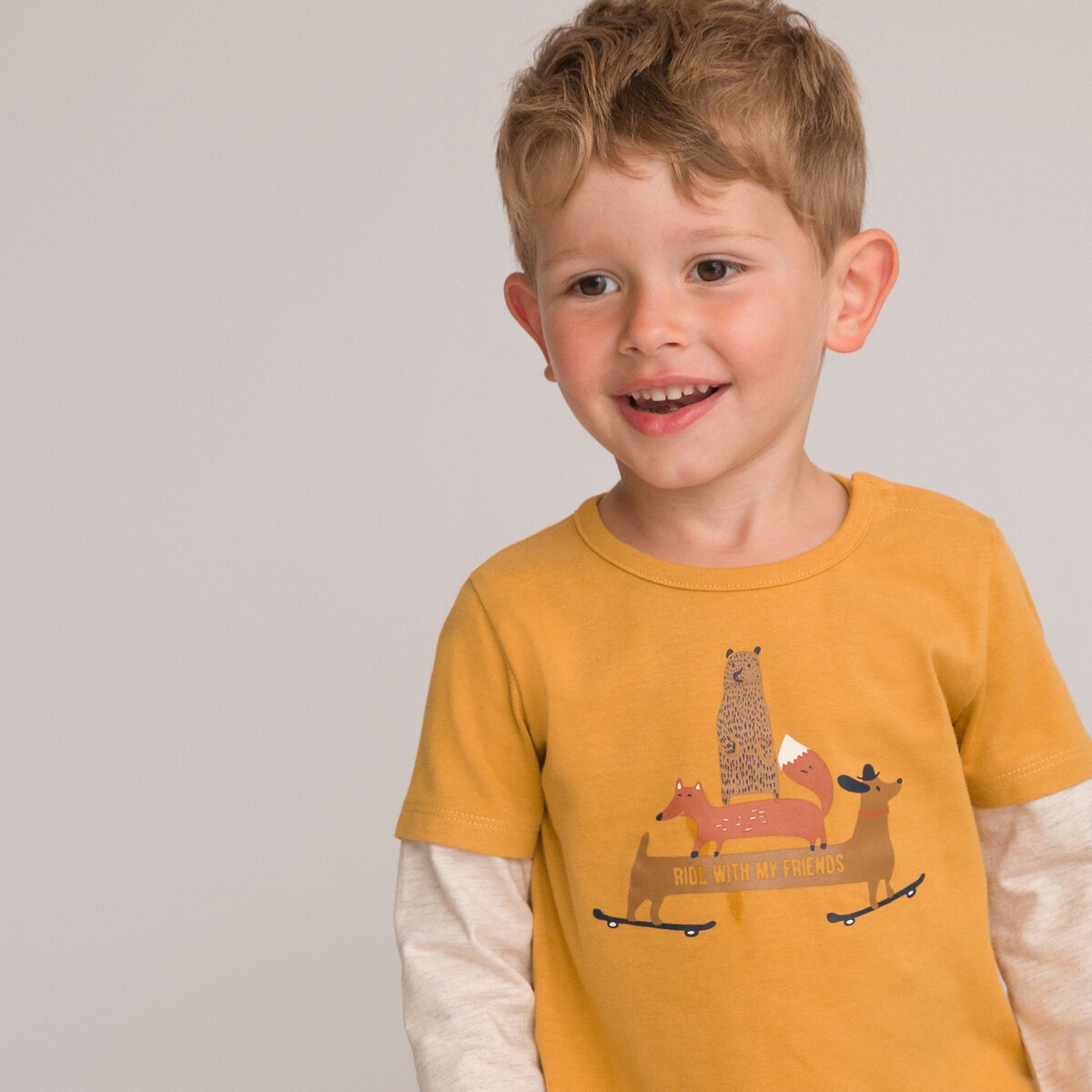 T shirt manches longues effet 2 en 1 imprim jaune La Redoute