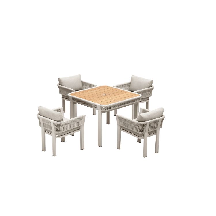 Ensemble repas 4 places jardin en aluminium et corde tressée, OLBY, AU JARDIN DE CHLOÉ